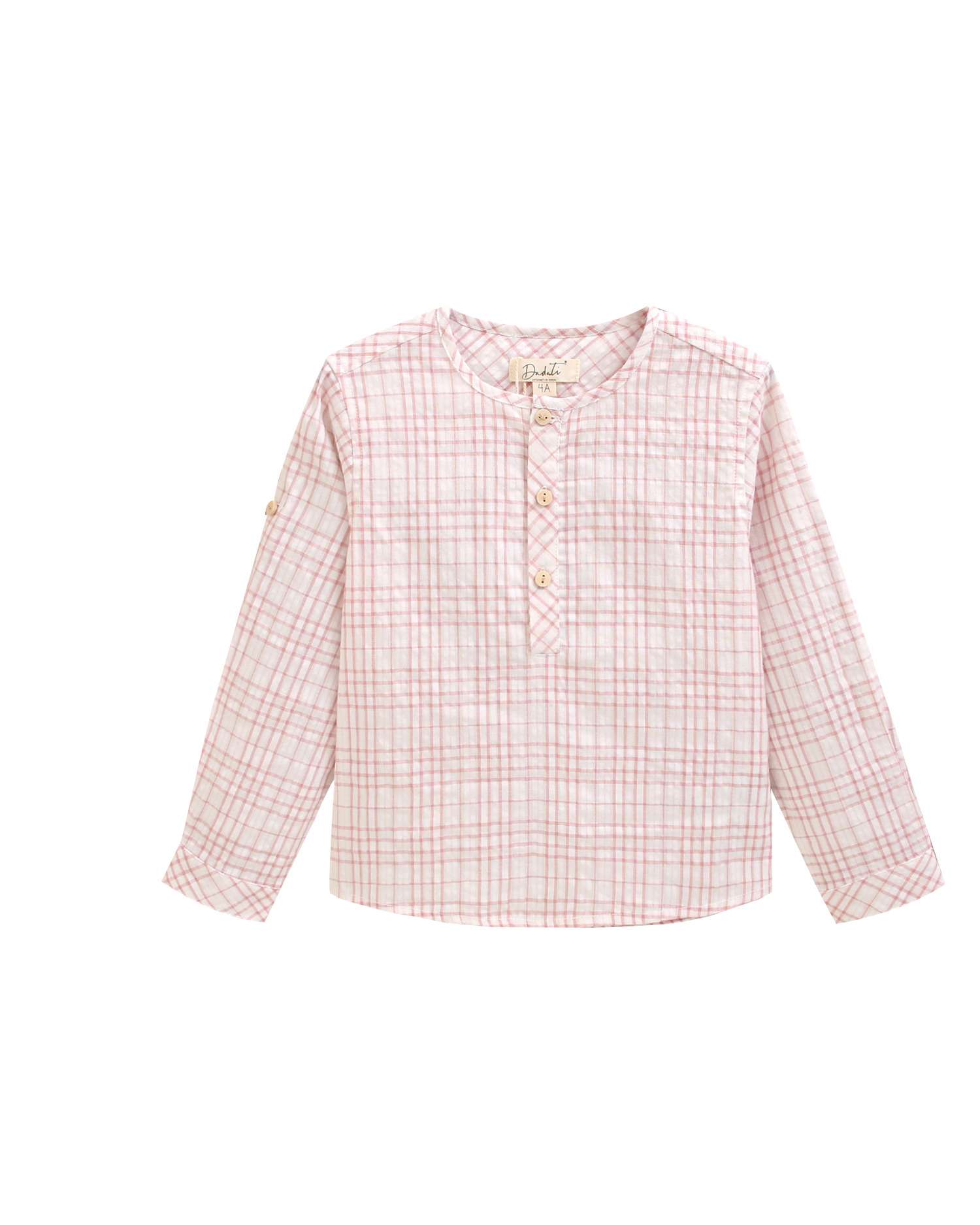 Camisa Aos Quadrados com Gola Redonda Dadati Rosa-claro-4