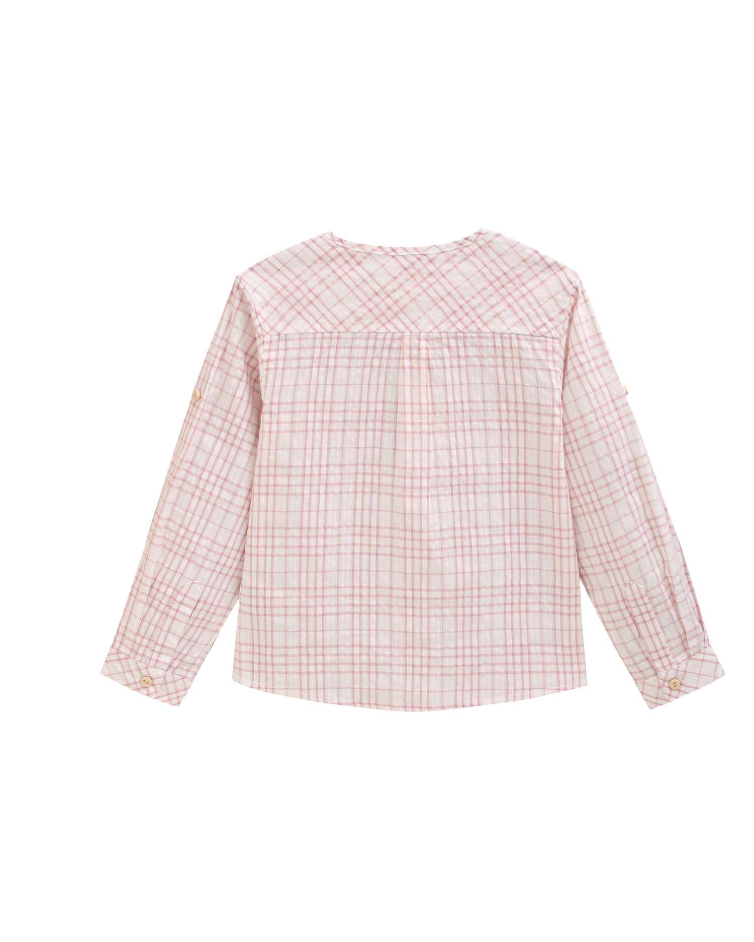 Camisa Aos Quadrados com Gola Redonda Dadati Rosa-claro-5