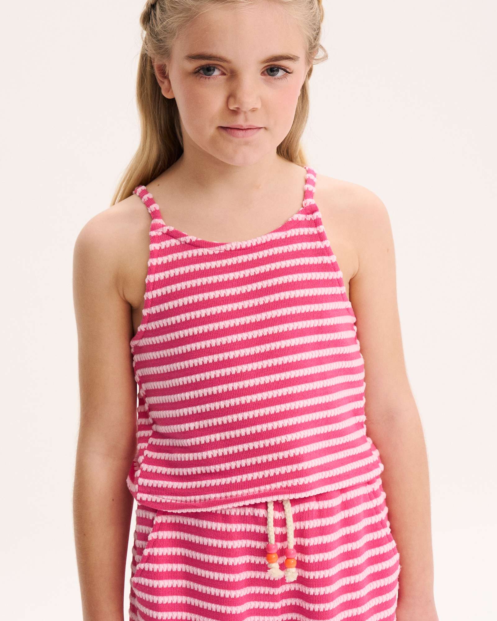 Blusa Infantil de Malha Às Riscas de Alças Dadati Rosa-3