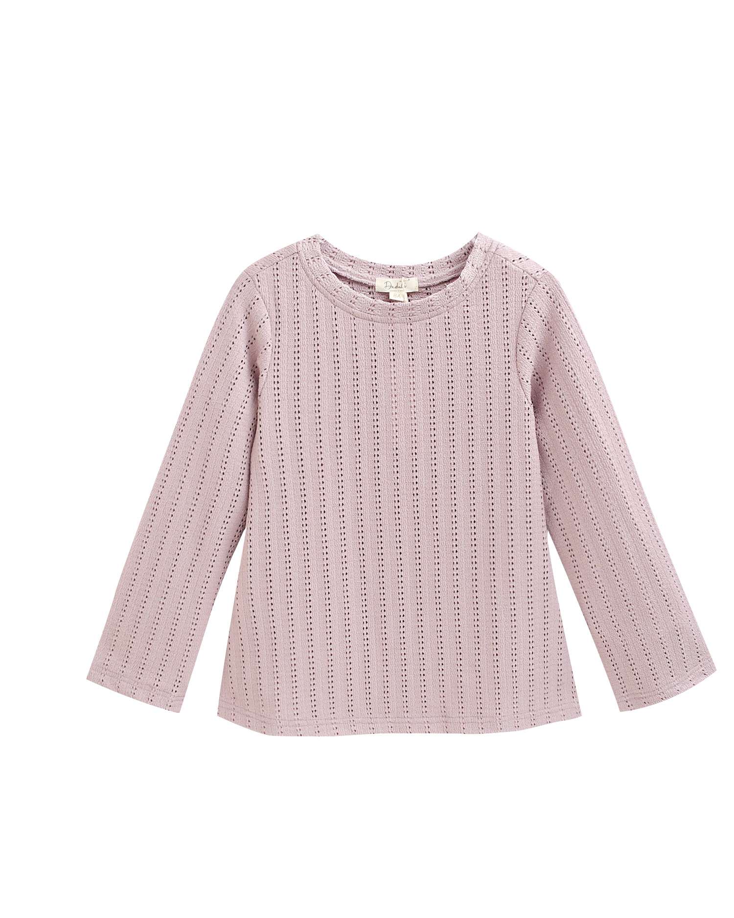 Vestido Infantil de Crochet de Manga Comprida e Gola Redonda Malva-1