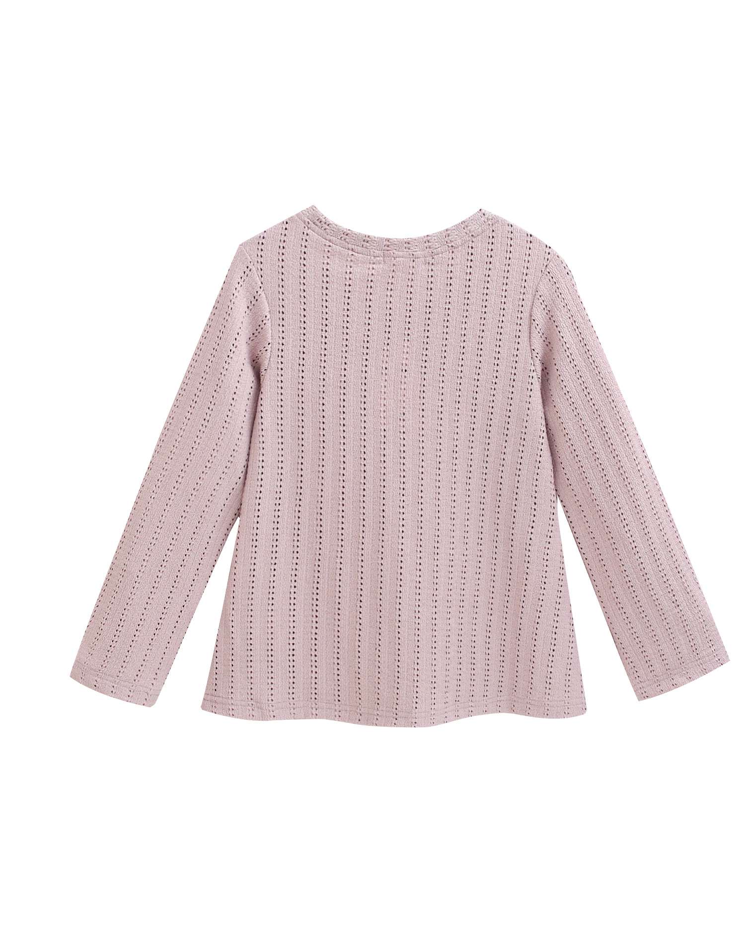 Vestido Infantil de Crochet de Manga Comprida e Gola Redonda Malva-2