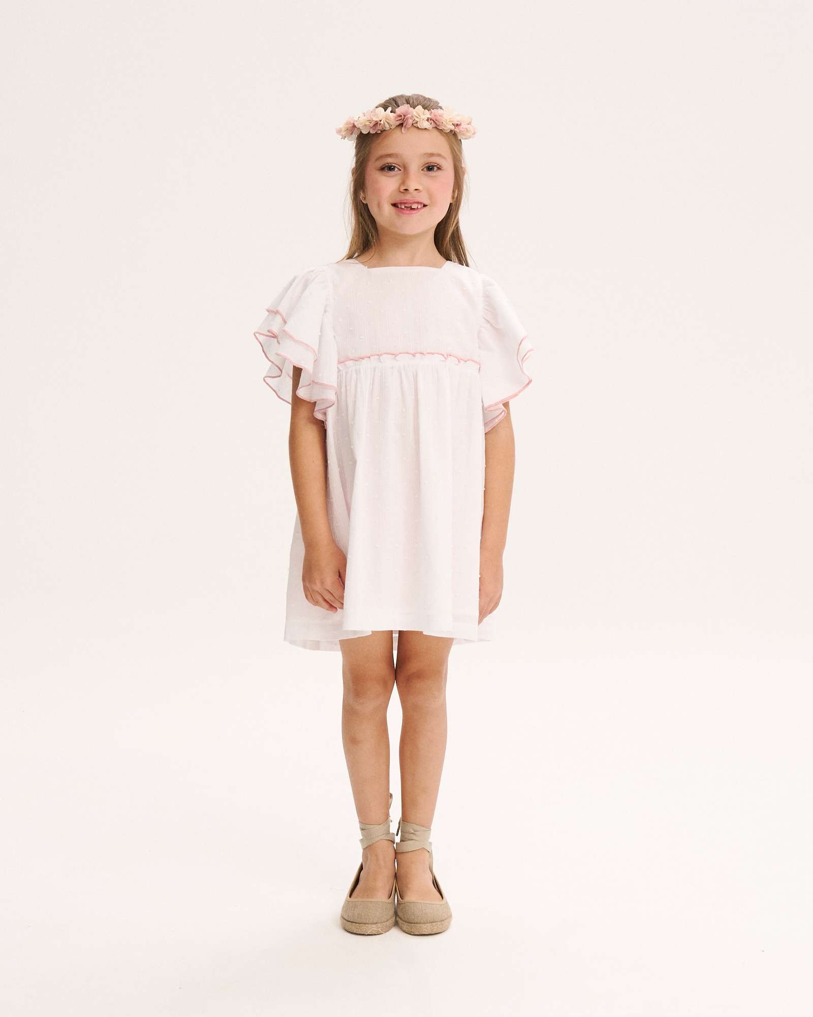 Imagem 0 de Vestido Infantil de Plumeti com Folhos na Manga