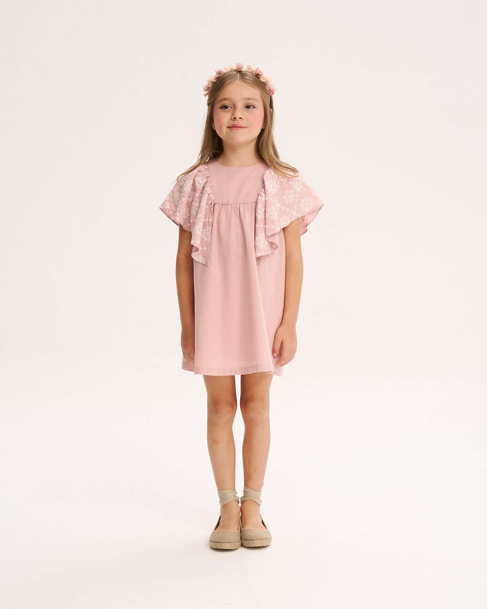 Imagem 0 de Vestido Infantil com Folho de Flores Bordadas nas Mangas