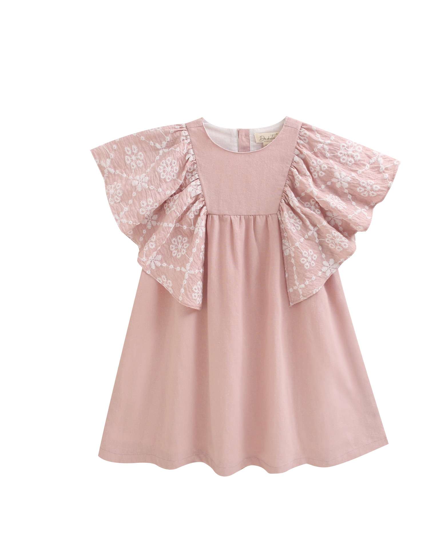 Vestido Infantil com Folho de Flores Bordadas nas Mangas Dadati Rosa-4