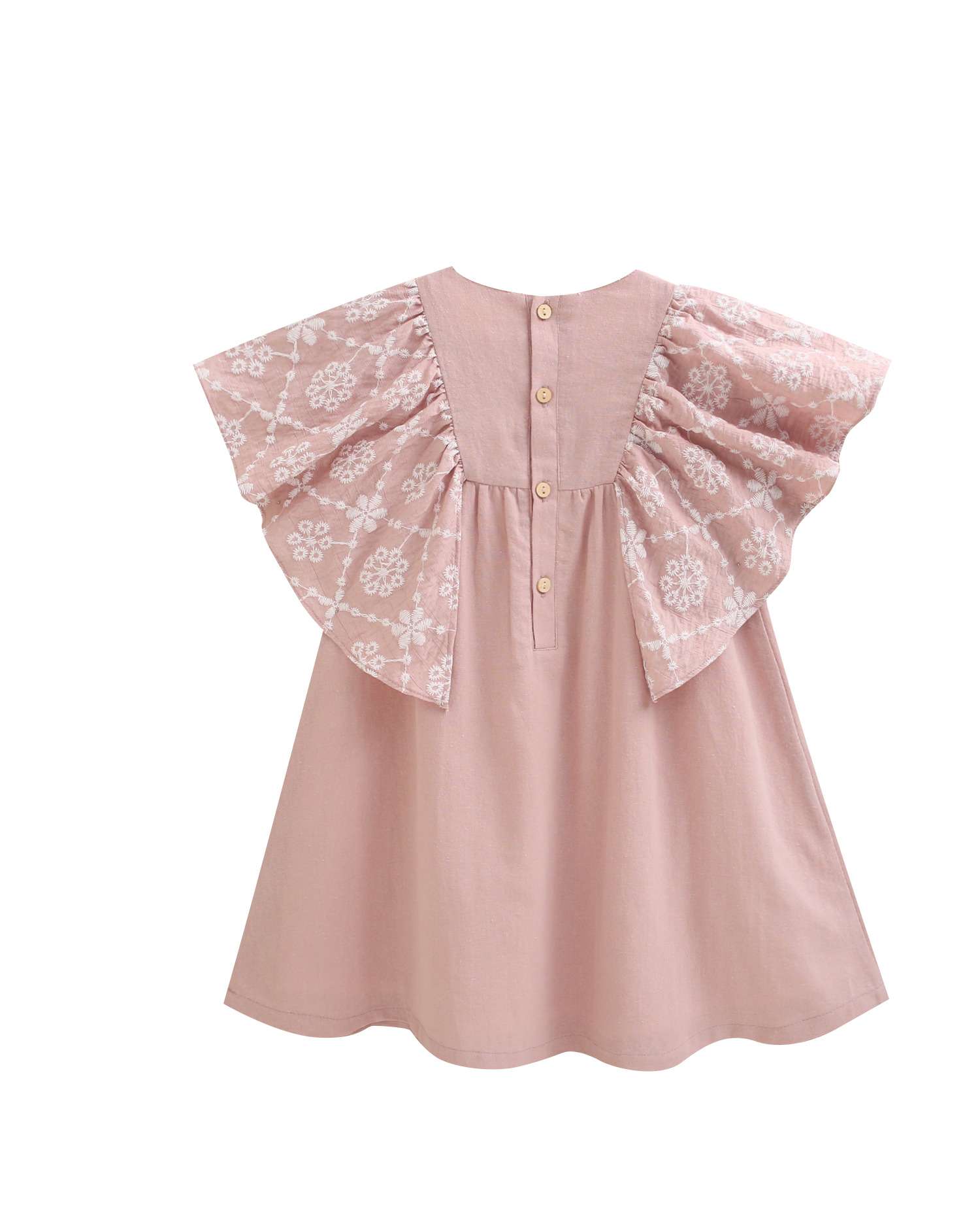 Vestido Infantil com Folho de Flores Bordadas nas Mangas Dadati Rosa-5
