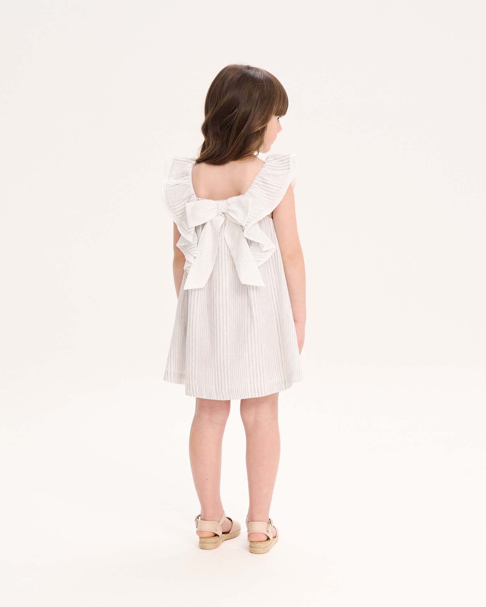 Vestido Infantil Às Riscas com Laço nas Costas Dadati Azul-acinzentado-2
