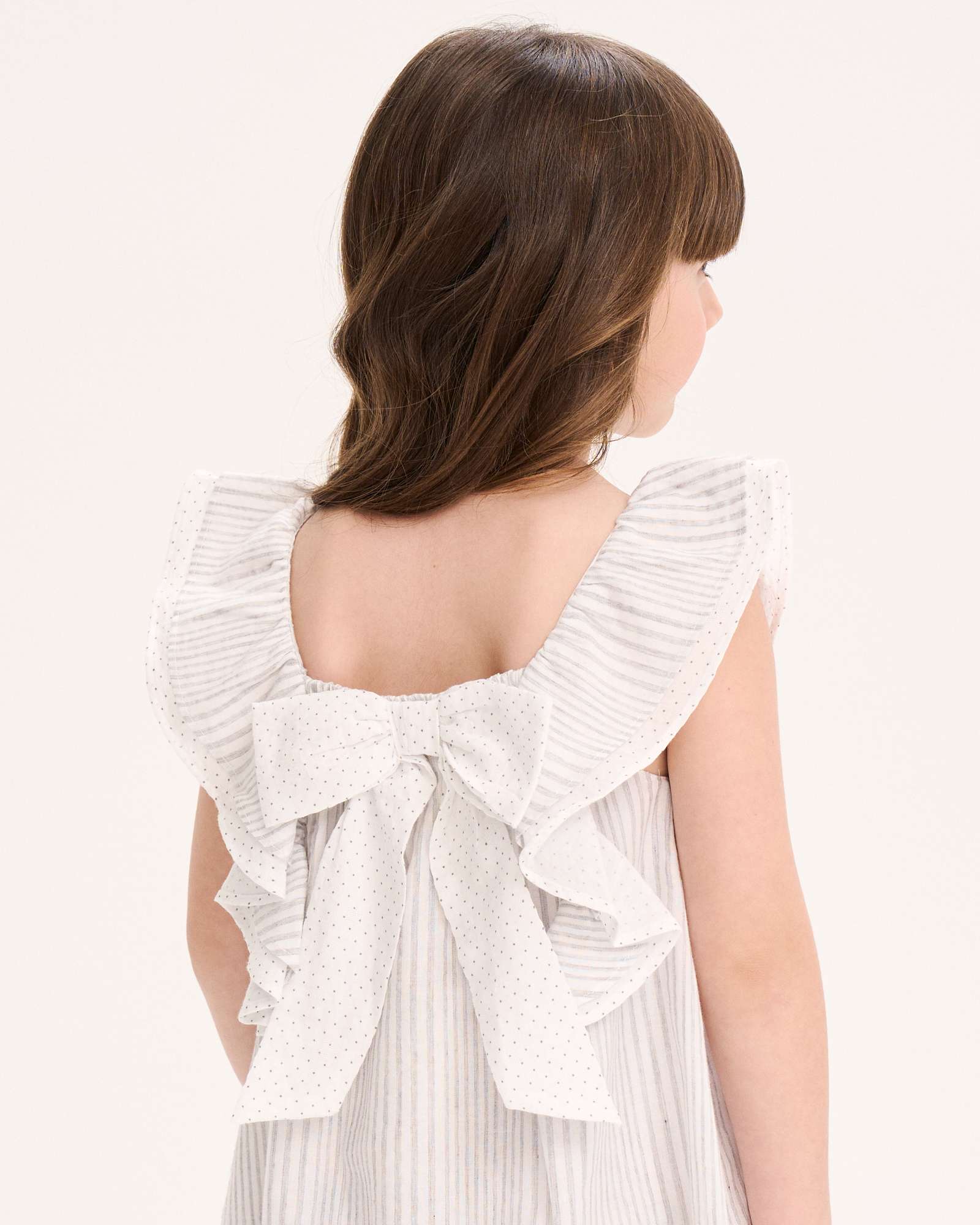 Vestido Infantil Às Riscas com Laço nas Costas Dadati Azul-acinzentado-3