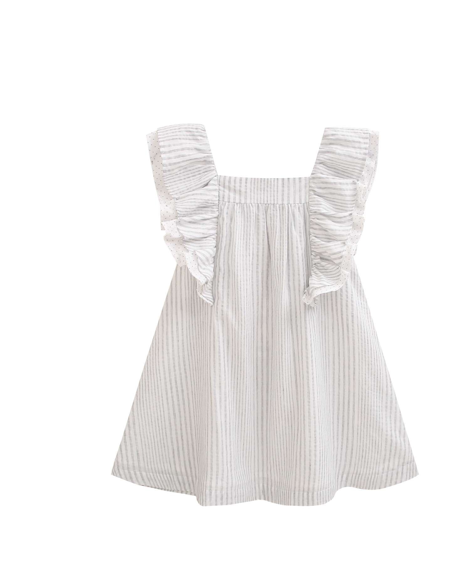 Vestido Infantil Às Riscas com Laço nas Costas Dadati Azul-acinzentado-4