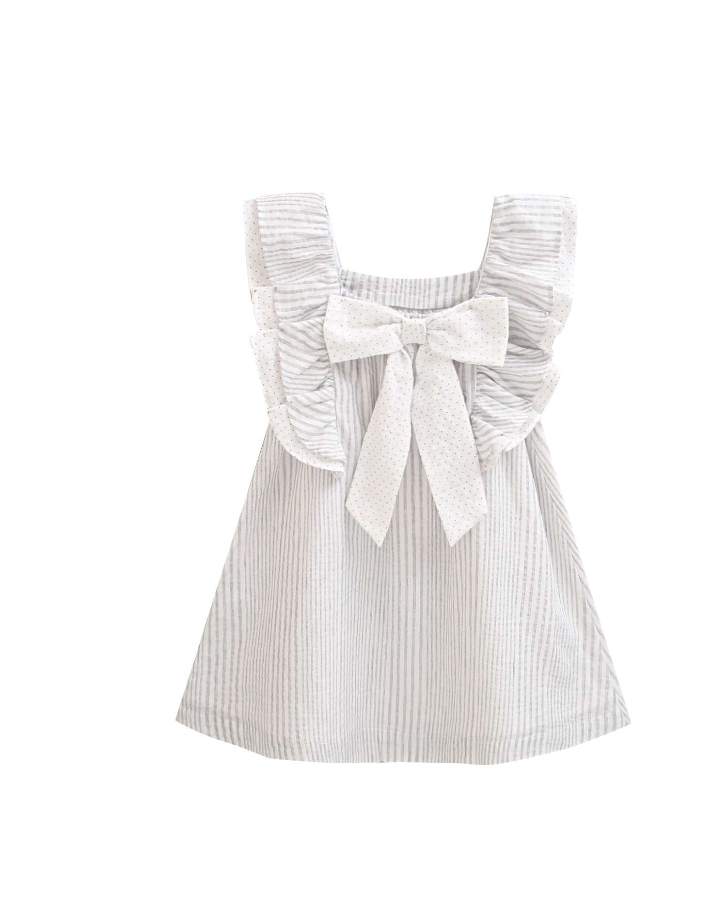 Vestido Infantil Às Riscas com Laço nas Costas Dadati Azul-acinzentado-5