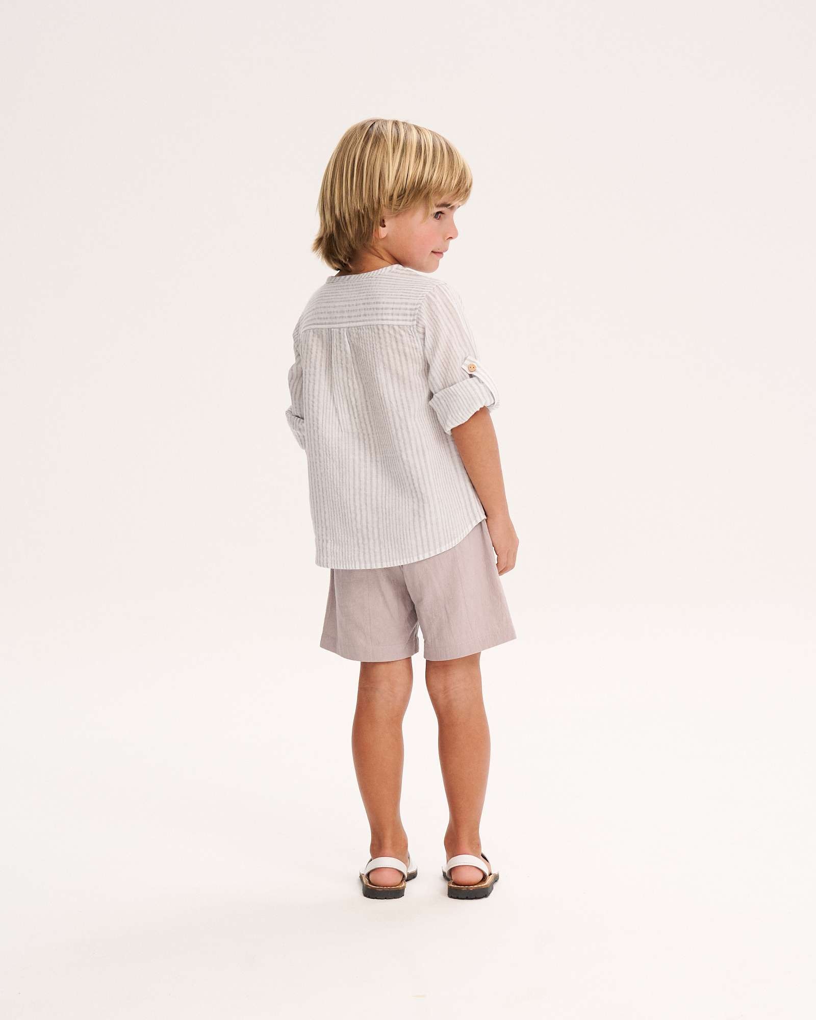 Camisa Infantil Às Riscas com Gola Redonda Dadati Azul-acinzentado-2