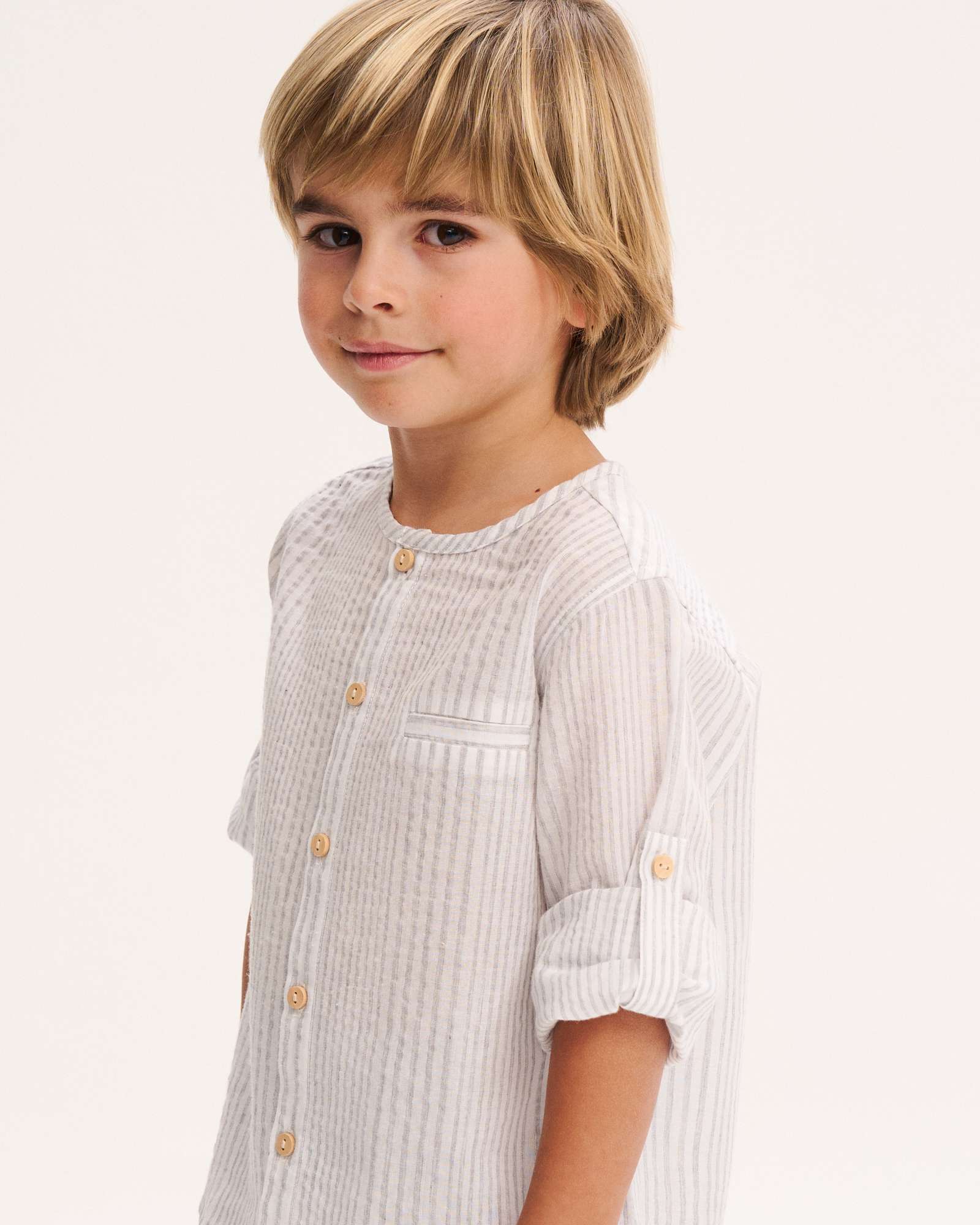 Camisa Infantil Às Riscas com Gola Redonda Dadati Azul-acinzentado-3