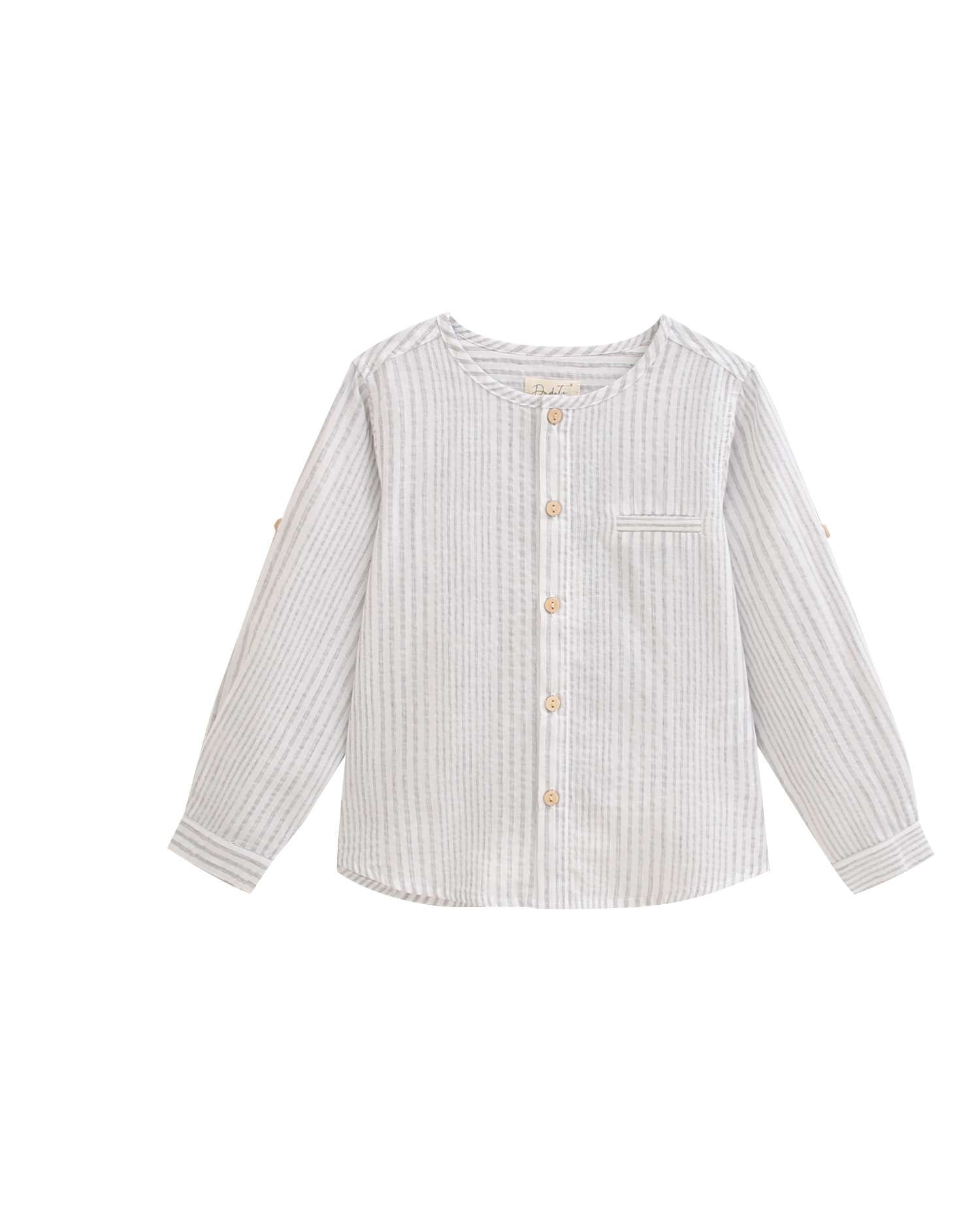 Camisa Infantil Às Riscas com Gola Redonda Dadati Azul-acinzentado-4