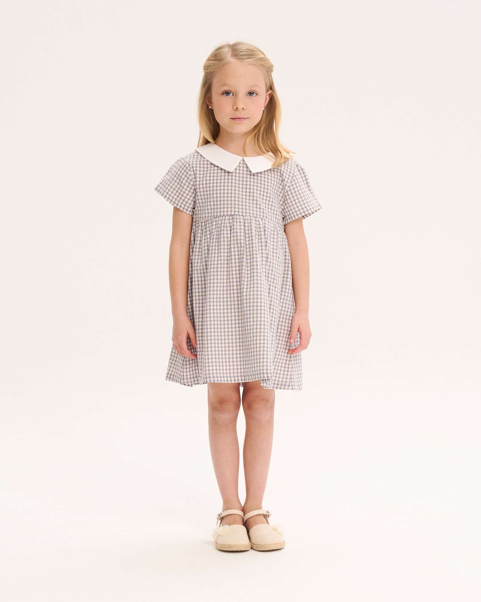 Imagem 0 de Vestido Infantil Aos Quadrados e Gola Bebé em V