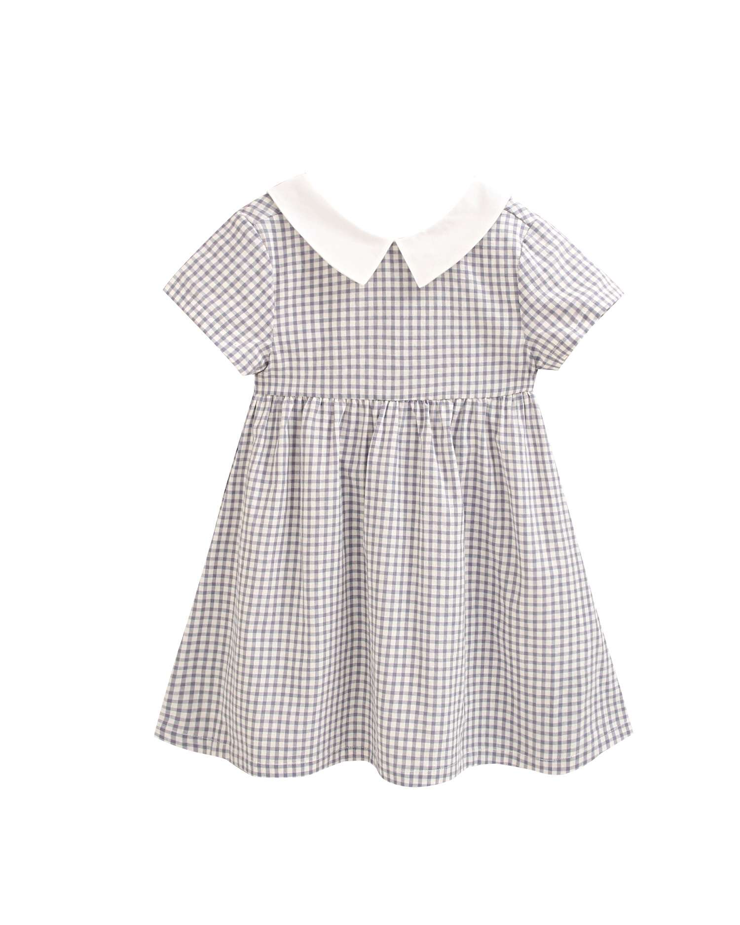 Vestido Infantil Aos Quadrados e Gola Bebé em V Cinzento-claro-4