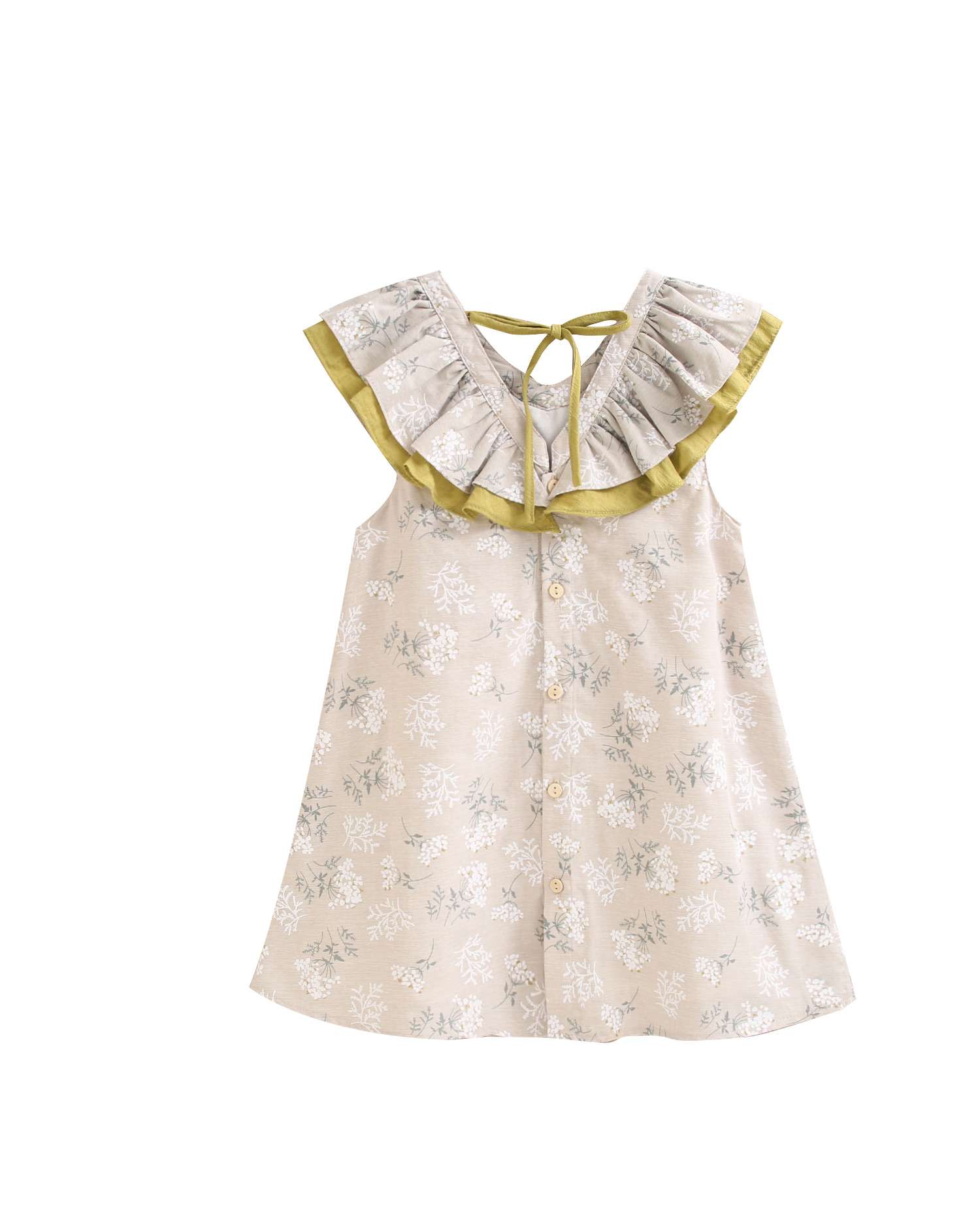 Vestido Infantil de Estampado Floral e Gola com Folho Bege-2