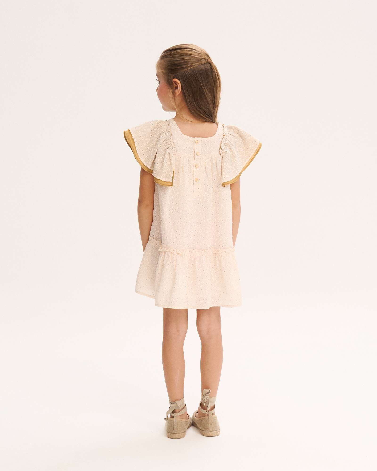 Vestido Infantil de Flores com Detalhe de Laço Natural-2