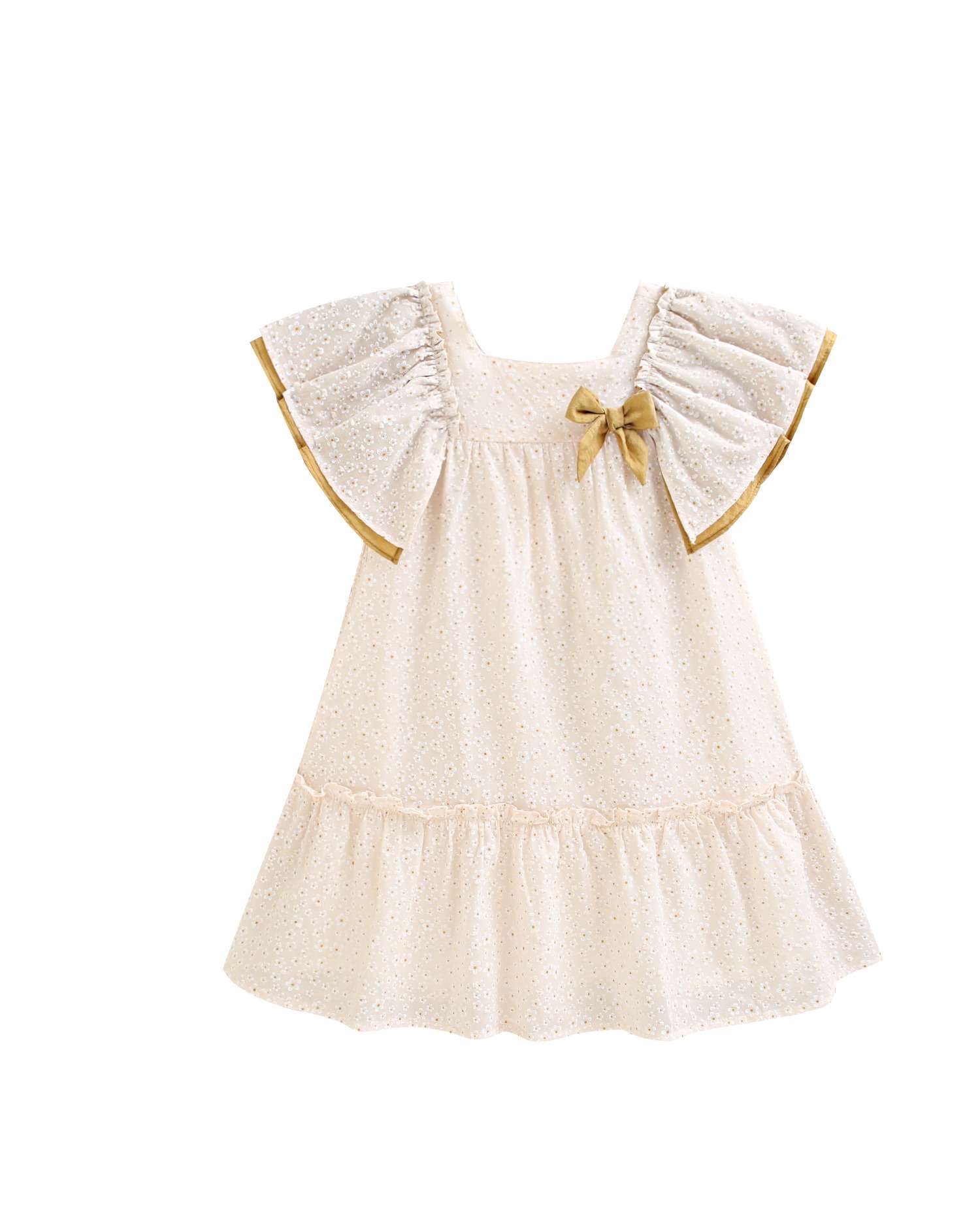 Vestido Infantil de Flores com Detalhe de Laço Natural-4