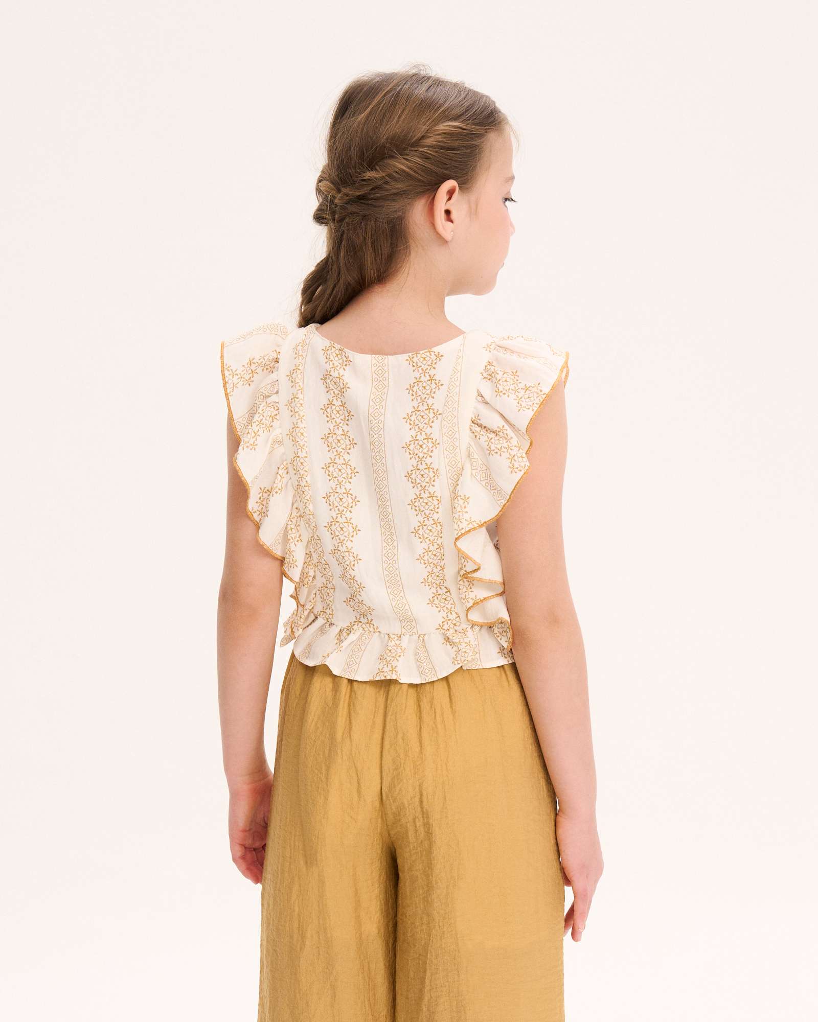 Blusa Infantil com Estampado e Folhos Laterais Natural-2