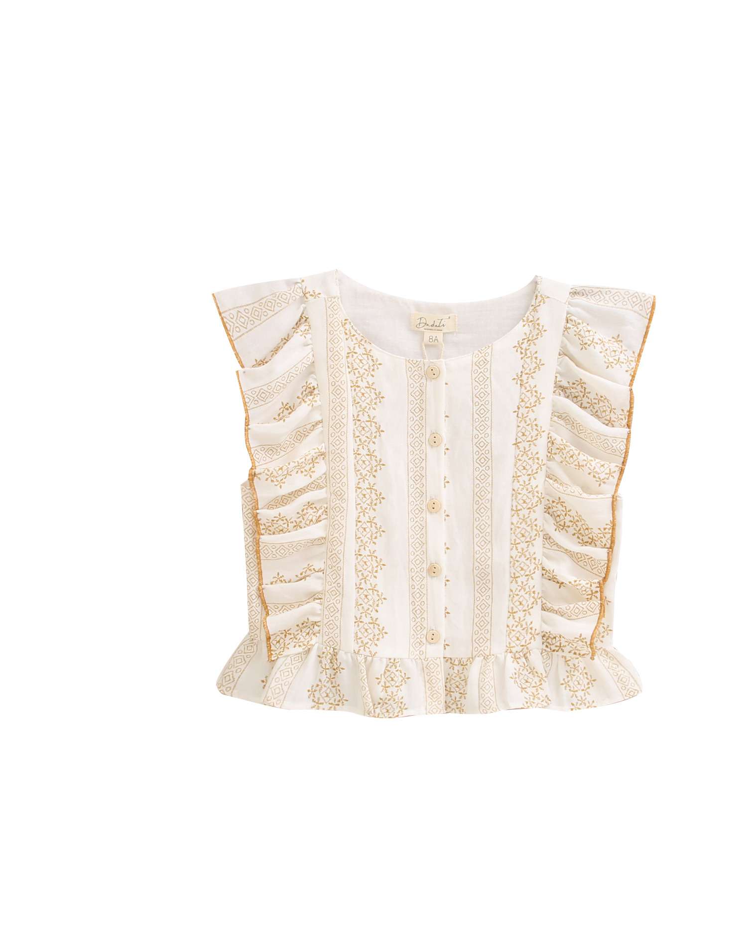 Blusa Infantil com Estampado e Folhos Laterais Natural-4