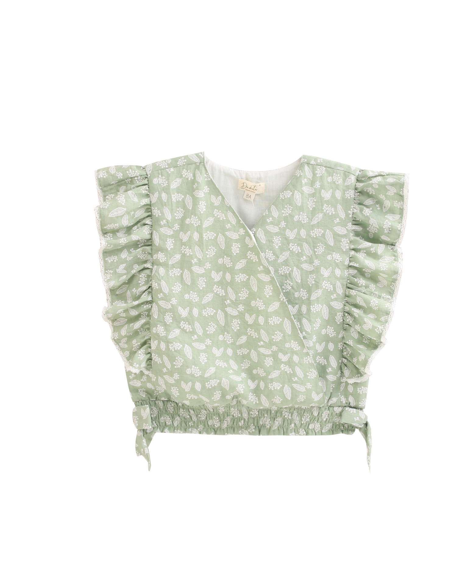 Blusa Infantil com Estampado de Folhas e Folhos Laterais Dadati Verde-4