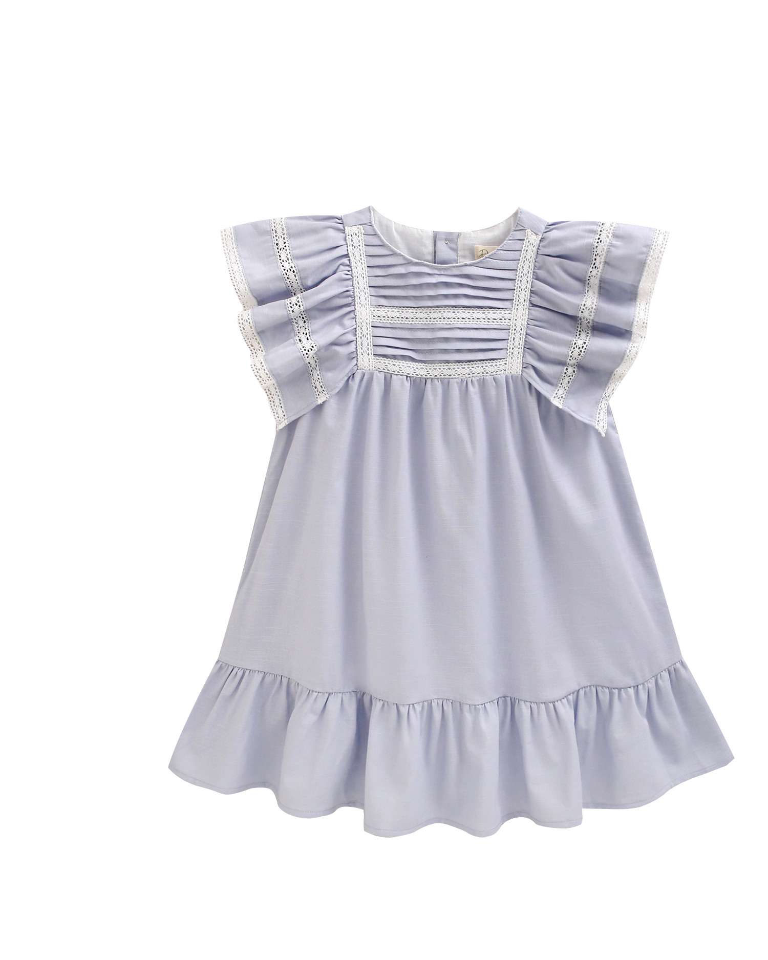 Vestido Infantil de Linho com Pregas na Peitilheira Dadati Azul / Branco-4