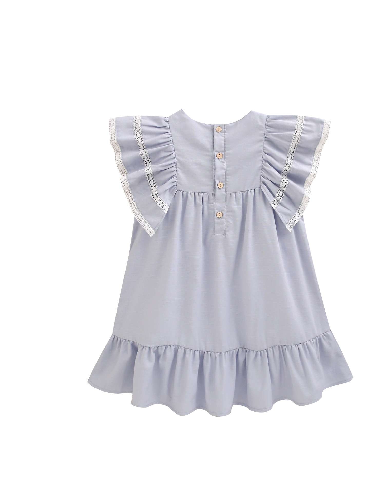 Vestido Infantil de Linho com Pregas na Peitilheira Dadati Azul / Branco-5
