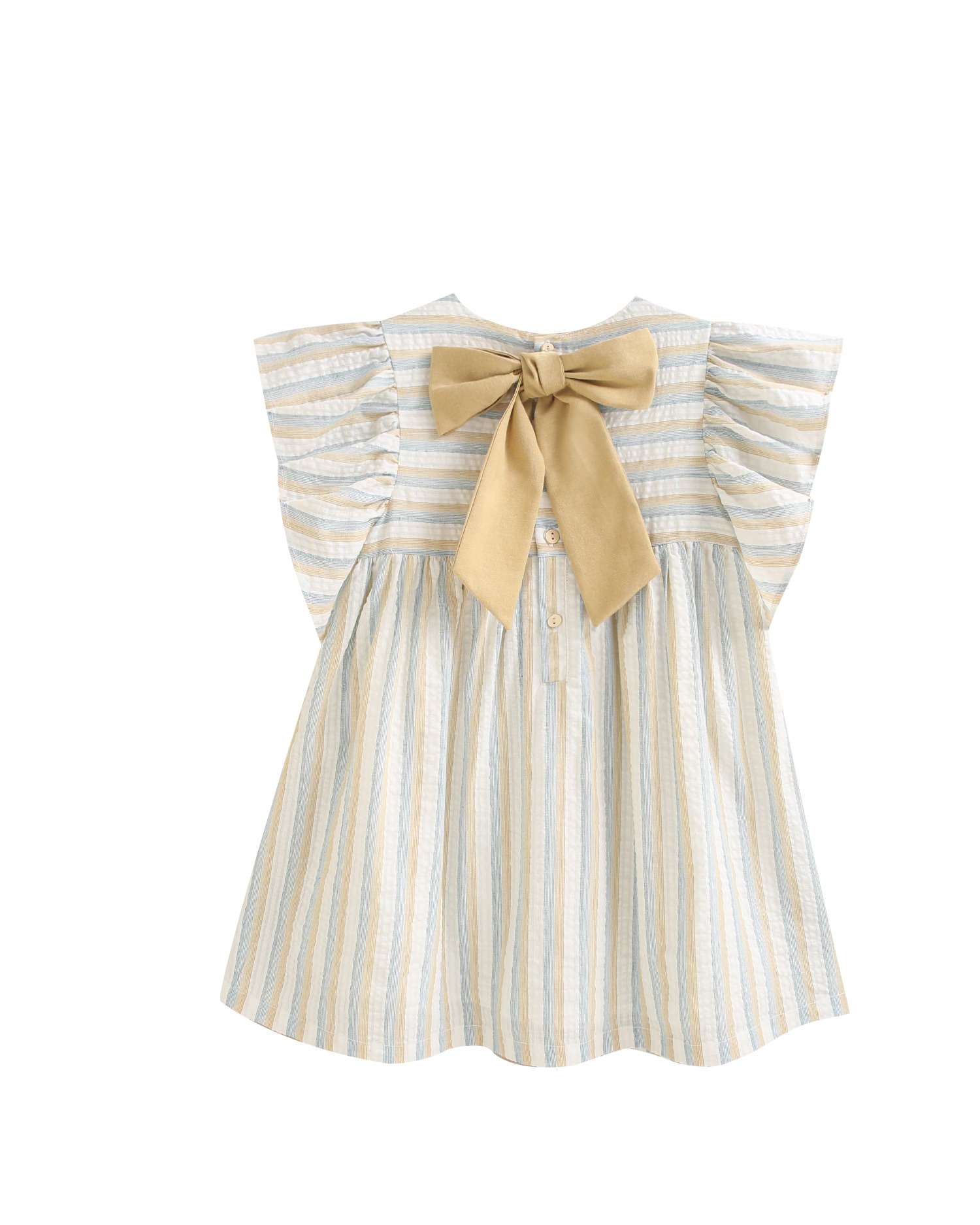 Vestido Infantil Às Riscas e com Folhos na Manga Dadati Natural-2