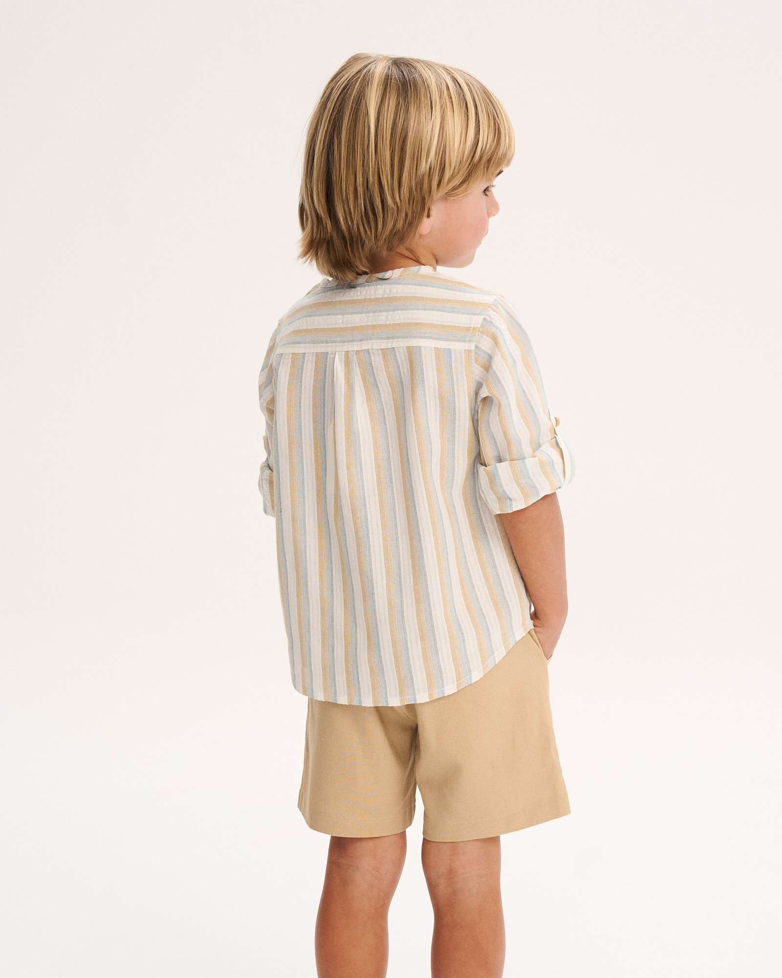 Camisa Infantil Às Riscas e Gola Redonda Dadati Natural-2