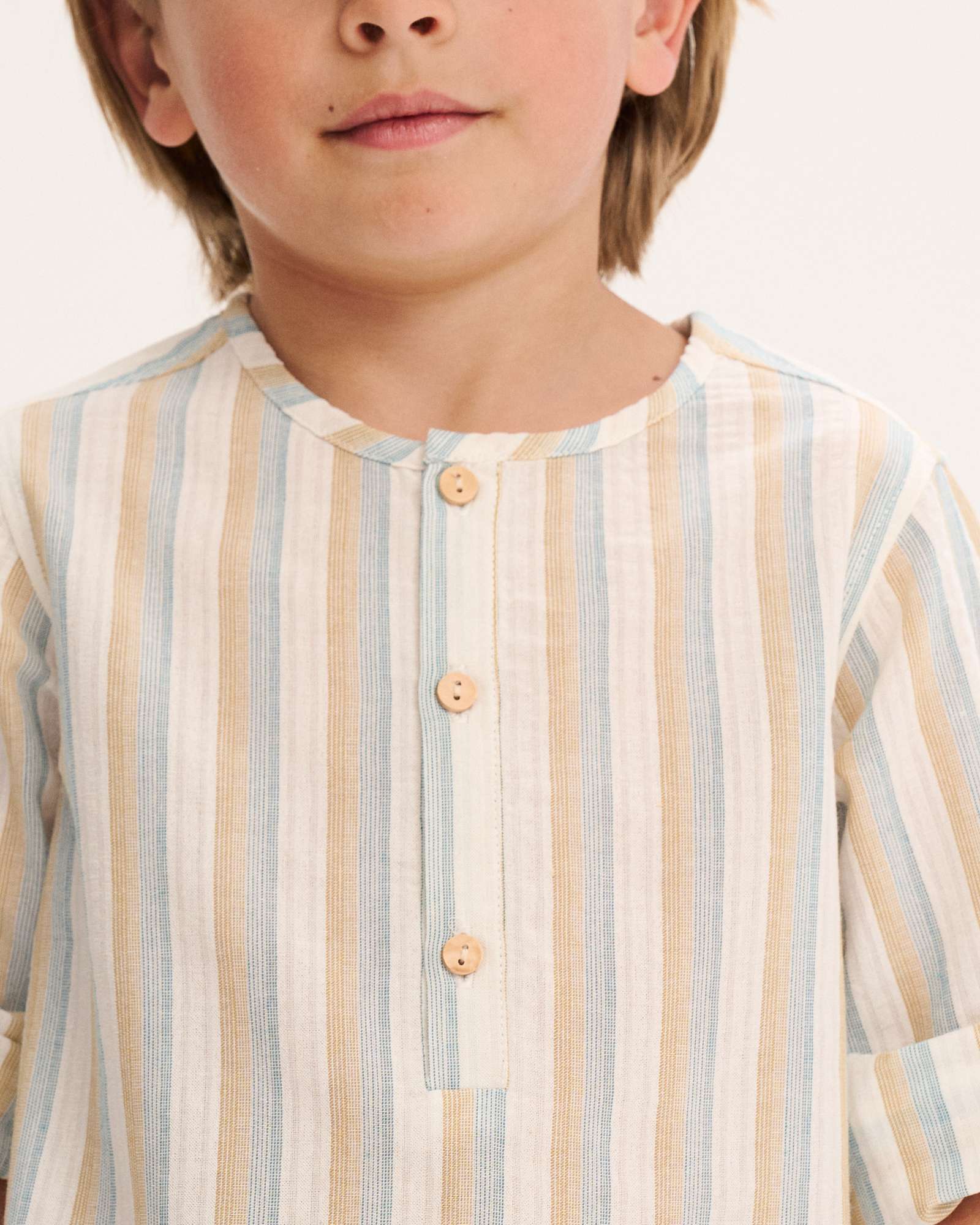 Camisa Infantil Às Riscas e Gola Redonda Dadati Natural-3