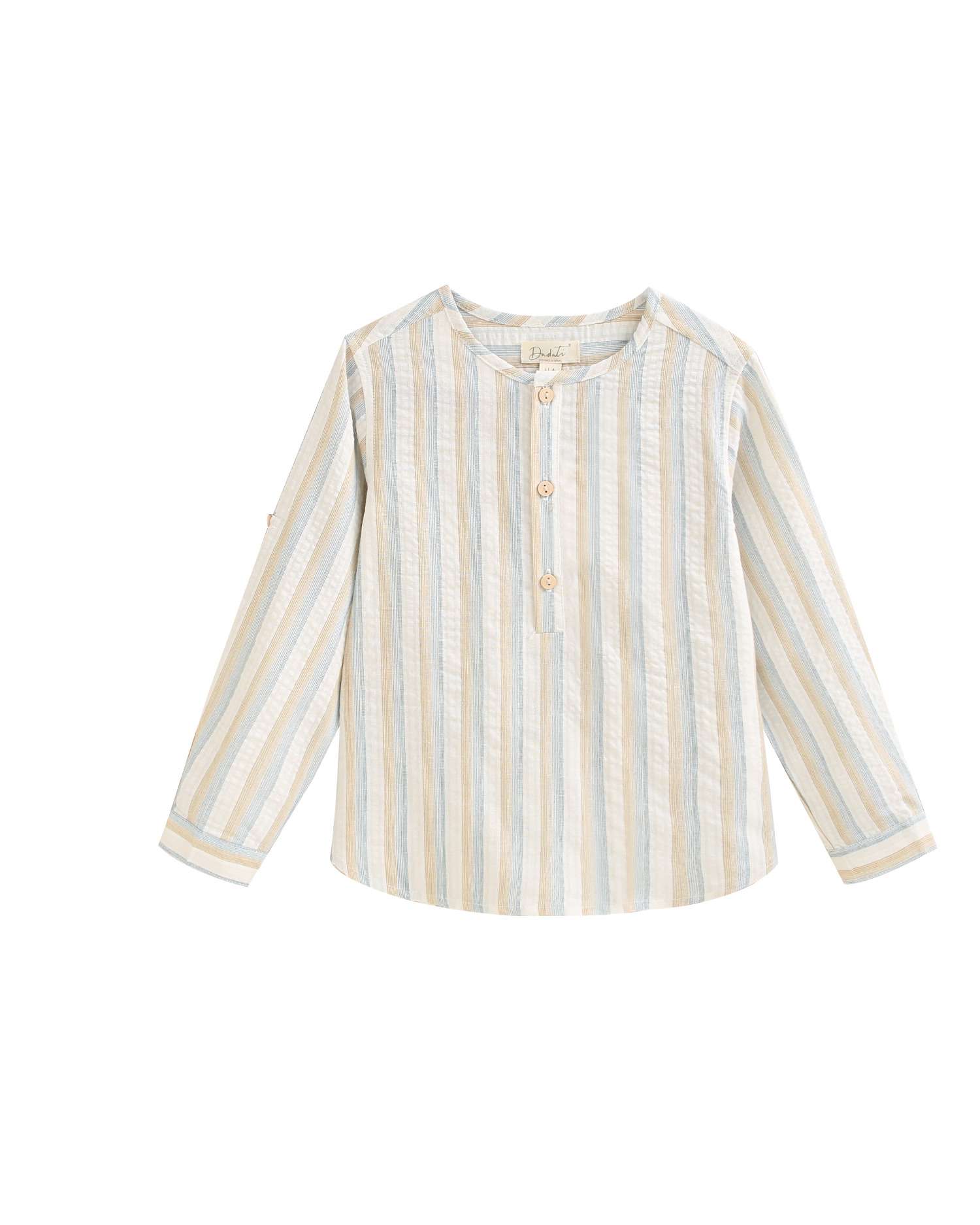 Camisa Infantil Às Riscas e Gola Redonda Dadati Natural-4