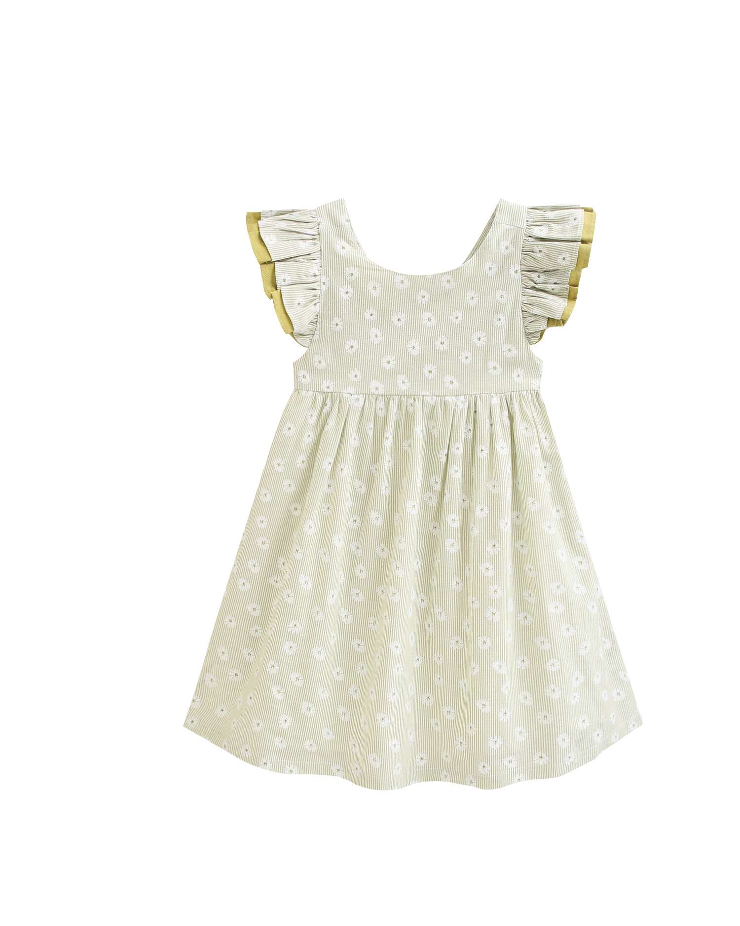 Vestido Infantil com Estampado Às Riscas e Flores com Folhos Dadati Verde-menta-4