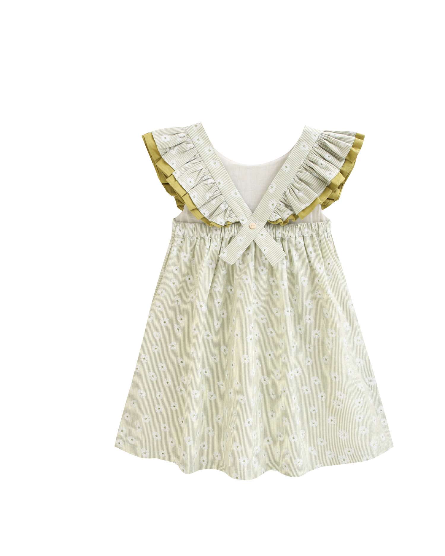 Vestido Infantil com Estampado Às Riscas e Flores com Folhos Dadati Verde-menta-5