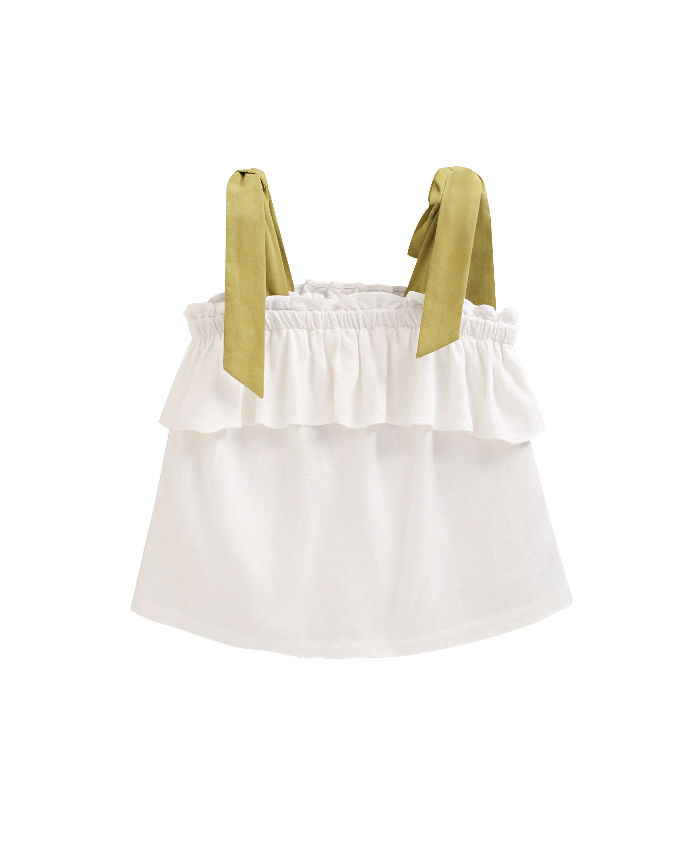 Blusa Infantil com Alças Ajustáveis Dadati Branco / Verde-5