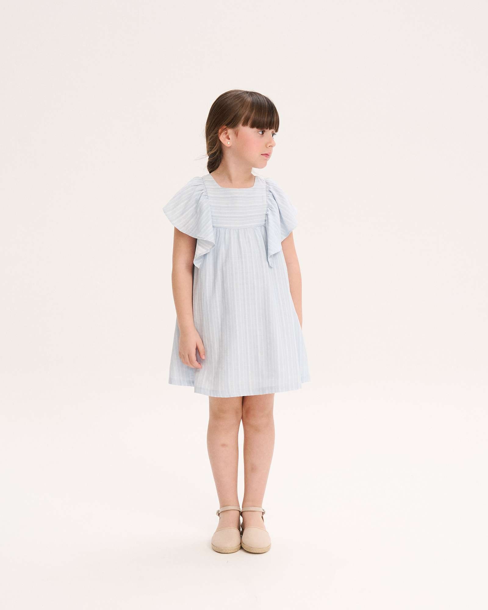 Imagem 0 de Vestido Infantil Às Riscas e Folho na Manga
