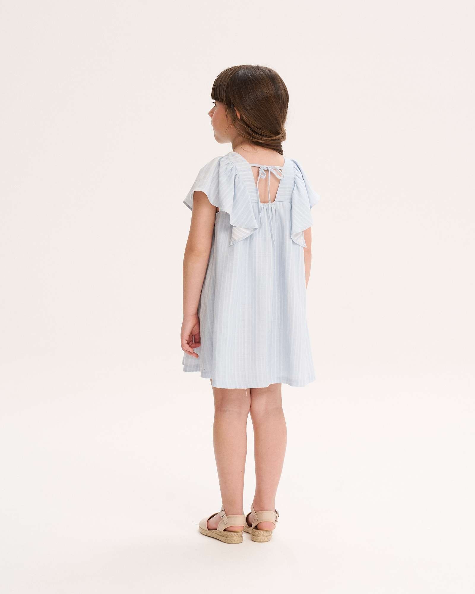 Vestido Infantil Às Riscas e Folho na Manga Dadati Azul-claro-2