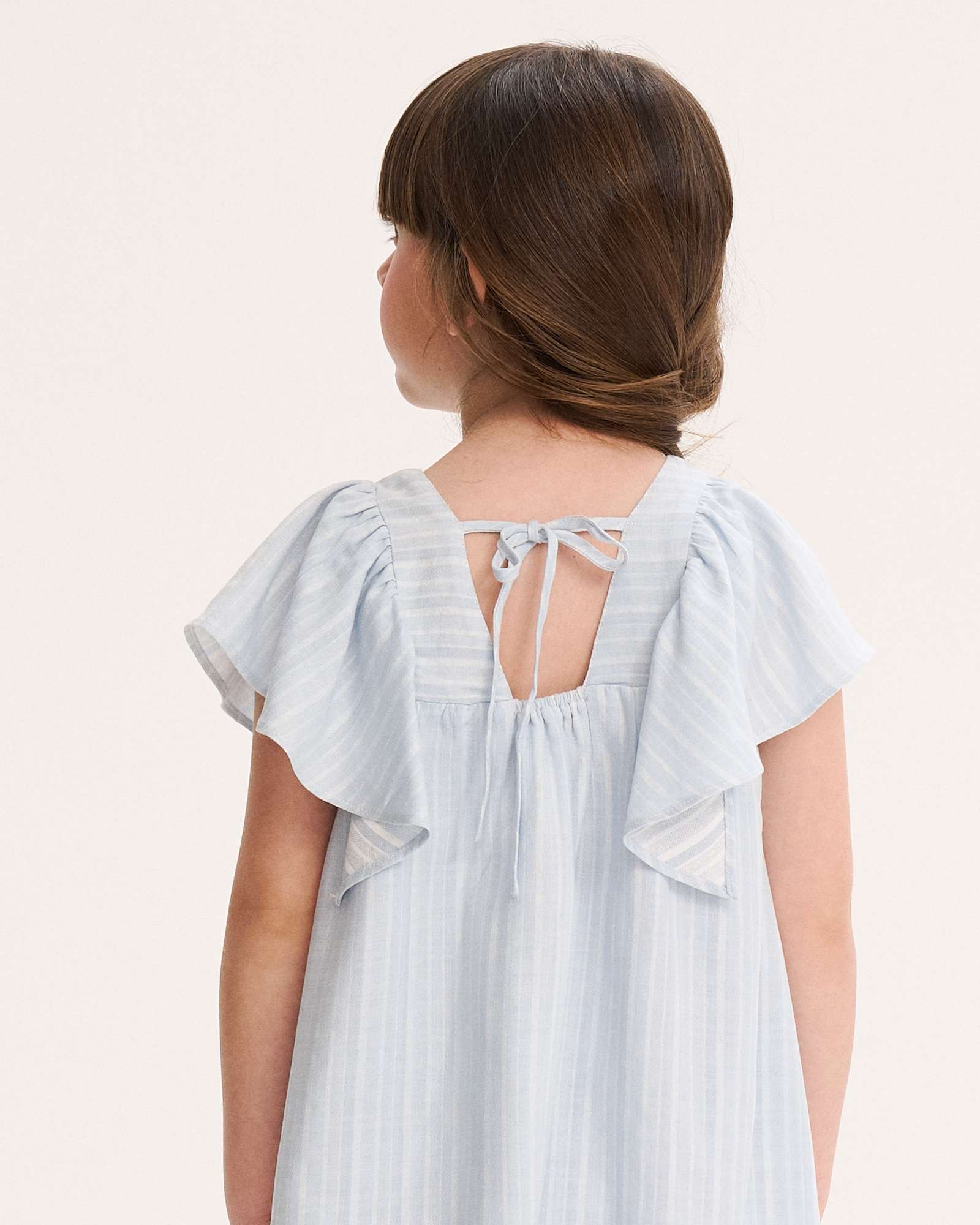 Vestido Infantil Às Riscas e Folho na Manga Dadati Azul-claro-3