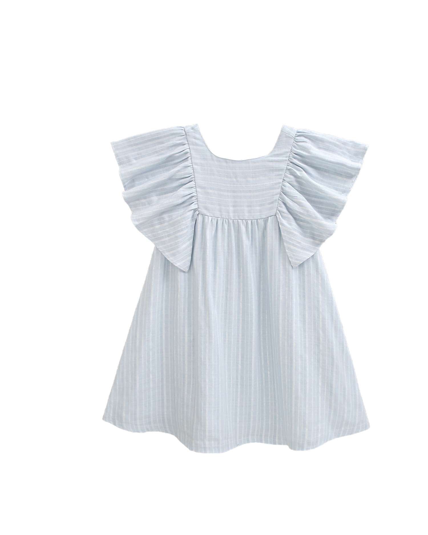 Vestido Infantil Às Riscas e Folho na Manga Dadati Azul-claro-4