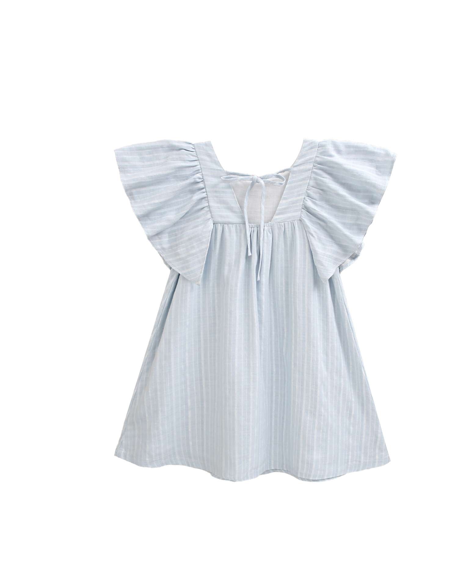 Vestido Infantil Às Riscas e Folho na Manga Dadati Azul-claro-5