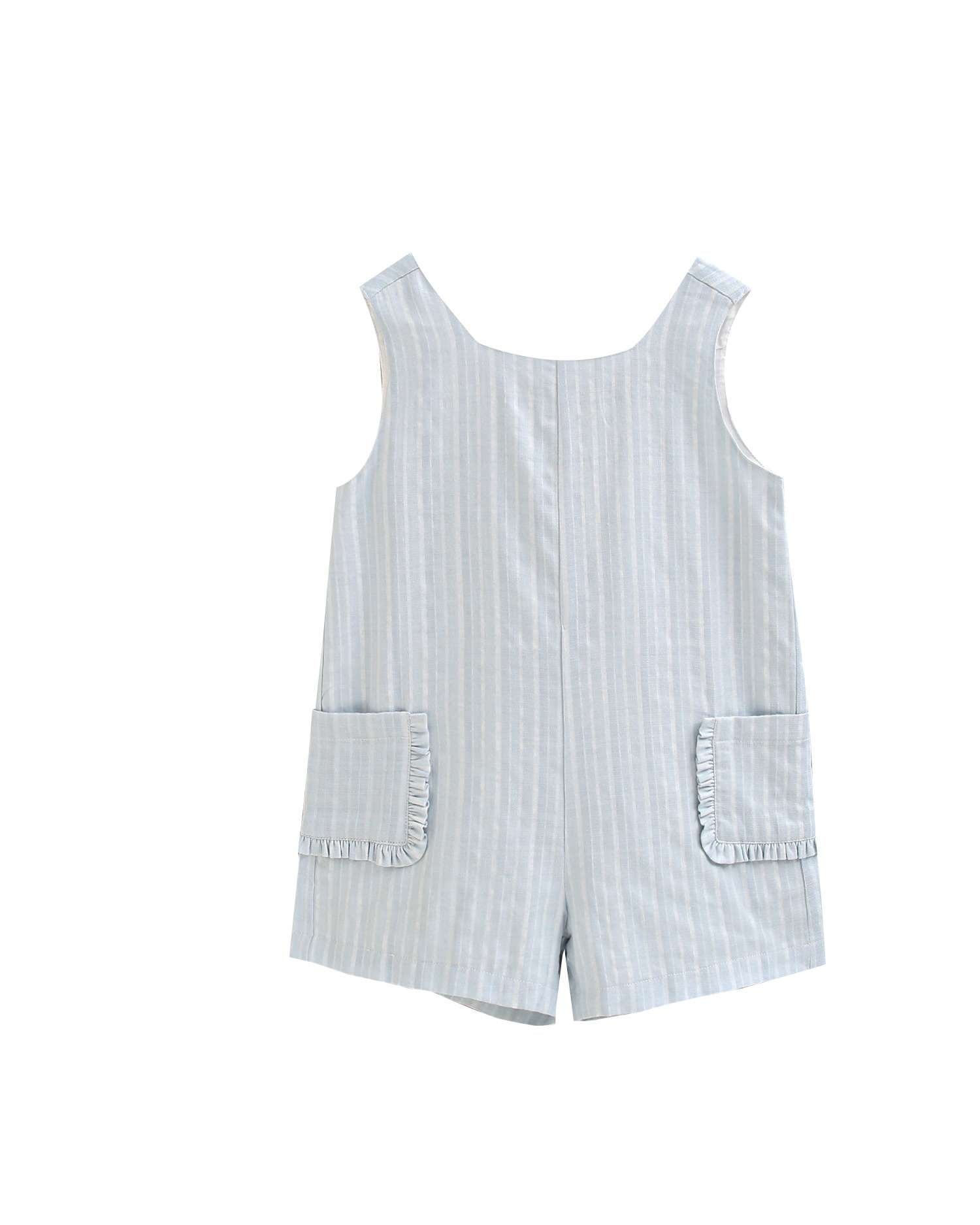 Macacão Infantil Às Riscas com Bolsos Laterais Azul-celeste-4