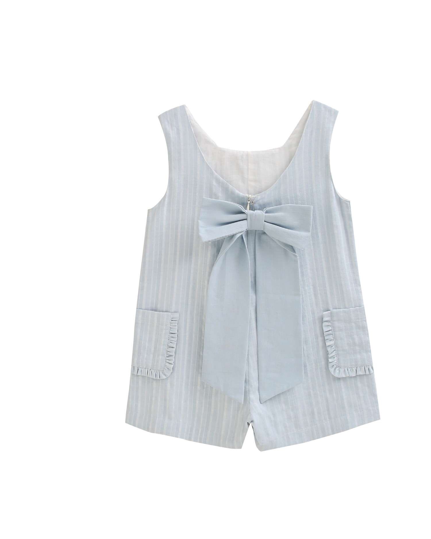 Macacão Infantil Às Riscas com Bolsos Laterais Azul-celeste-5