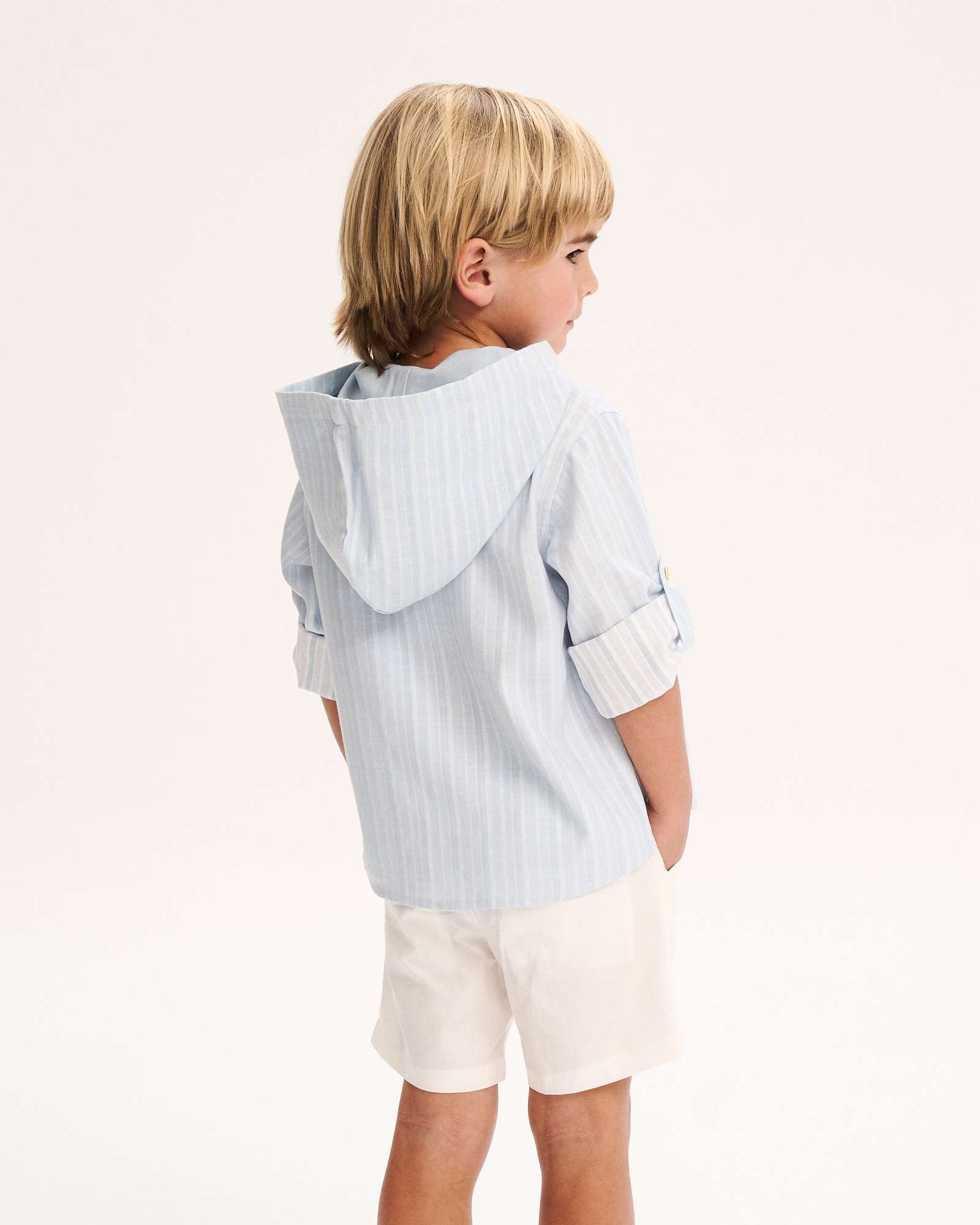 Camisa Infantil Às Riscas e Capuz Dadati Azul-claro-2