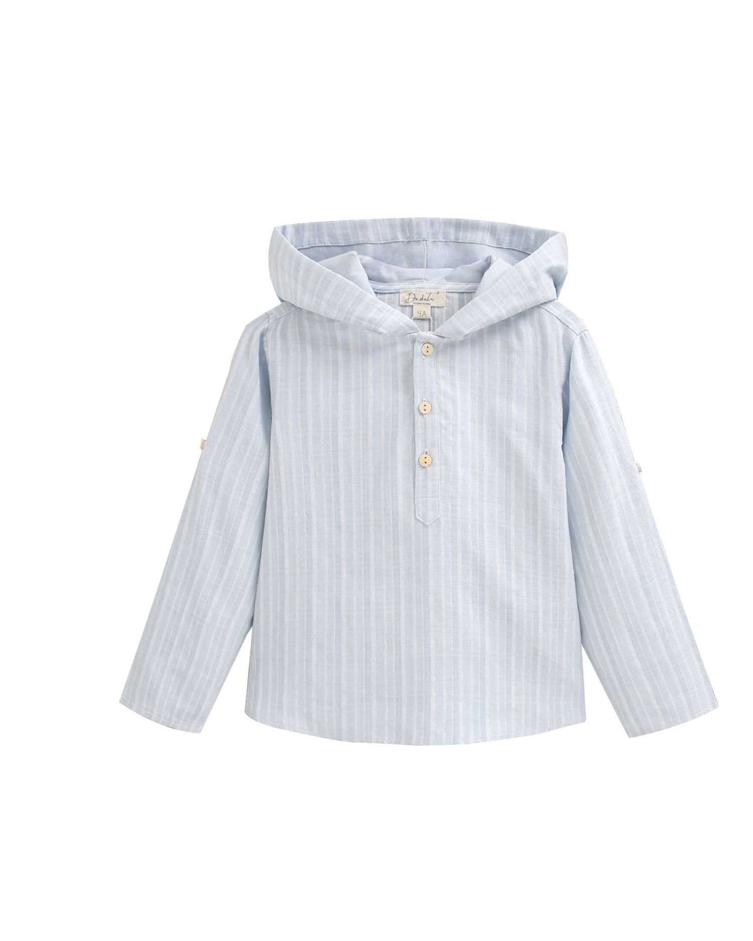Camisa Infantil Às Riscas e Capuz Dadati Azul-claro-4