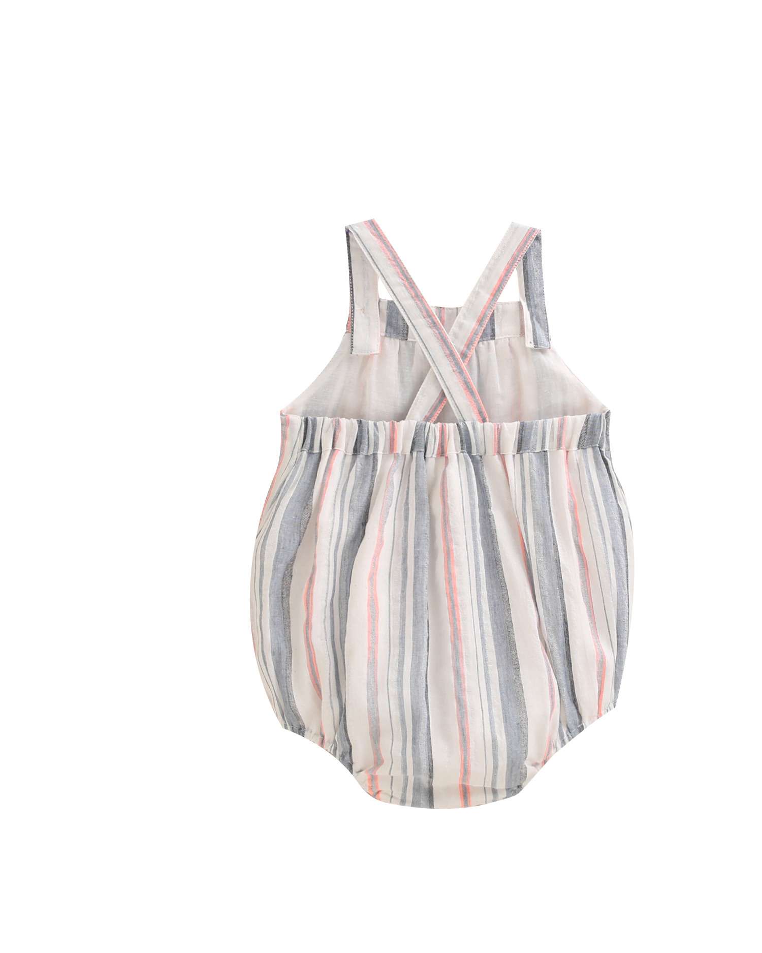 Macacão Curto para Bebé com Estampado Às Riscas e Alças Ajustáveis Multicolor-2