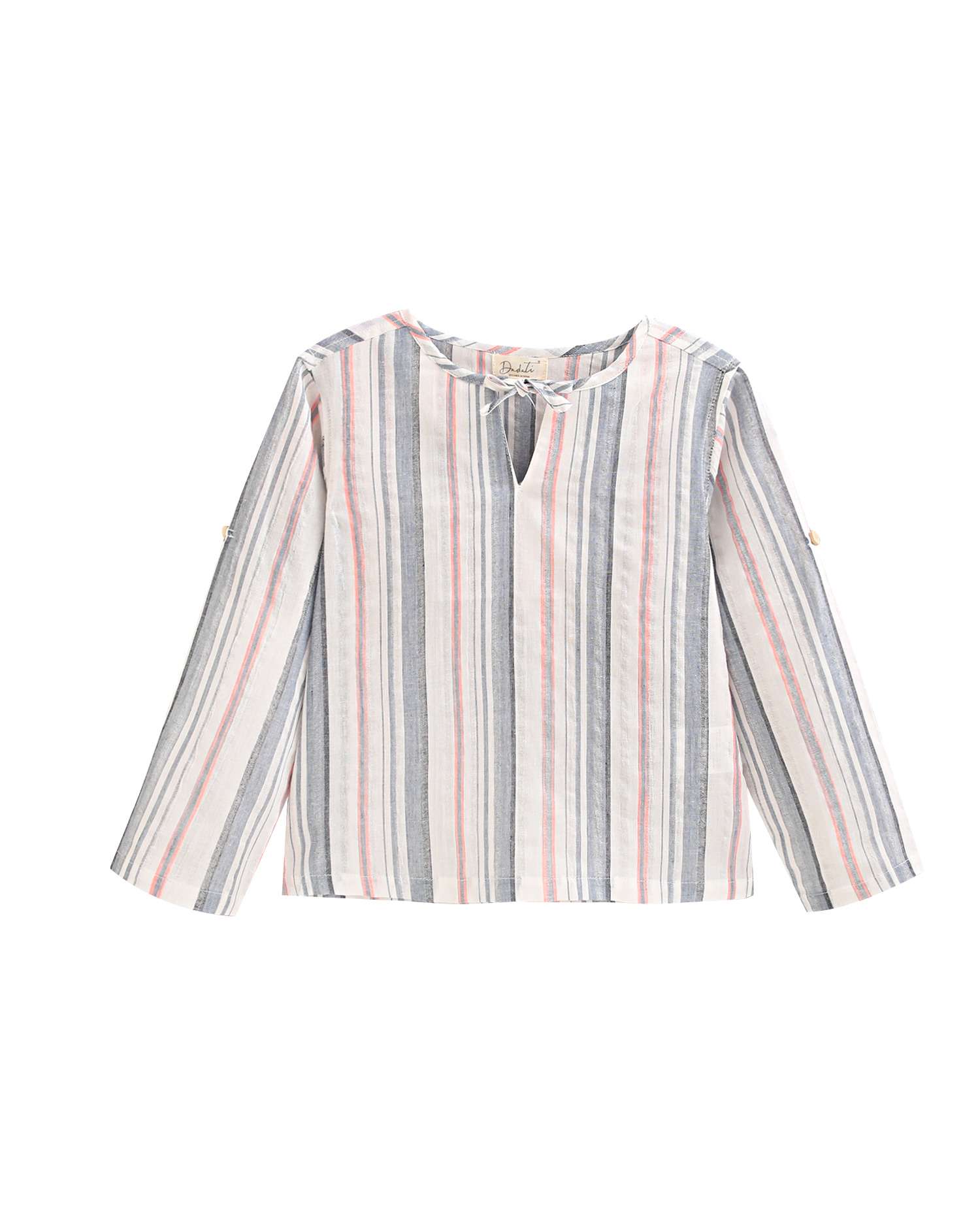 Camisa Infantil com Estampado Às Riscas e Gola Redonda Dadati Multicolor-4