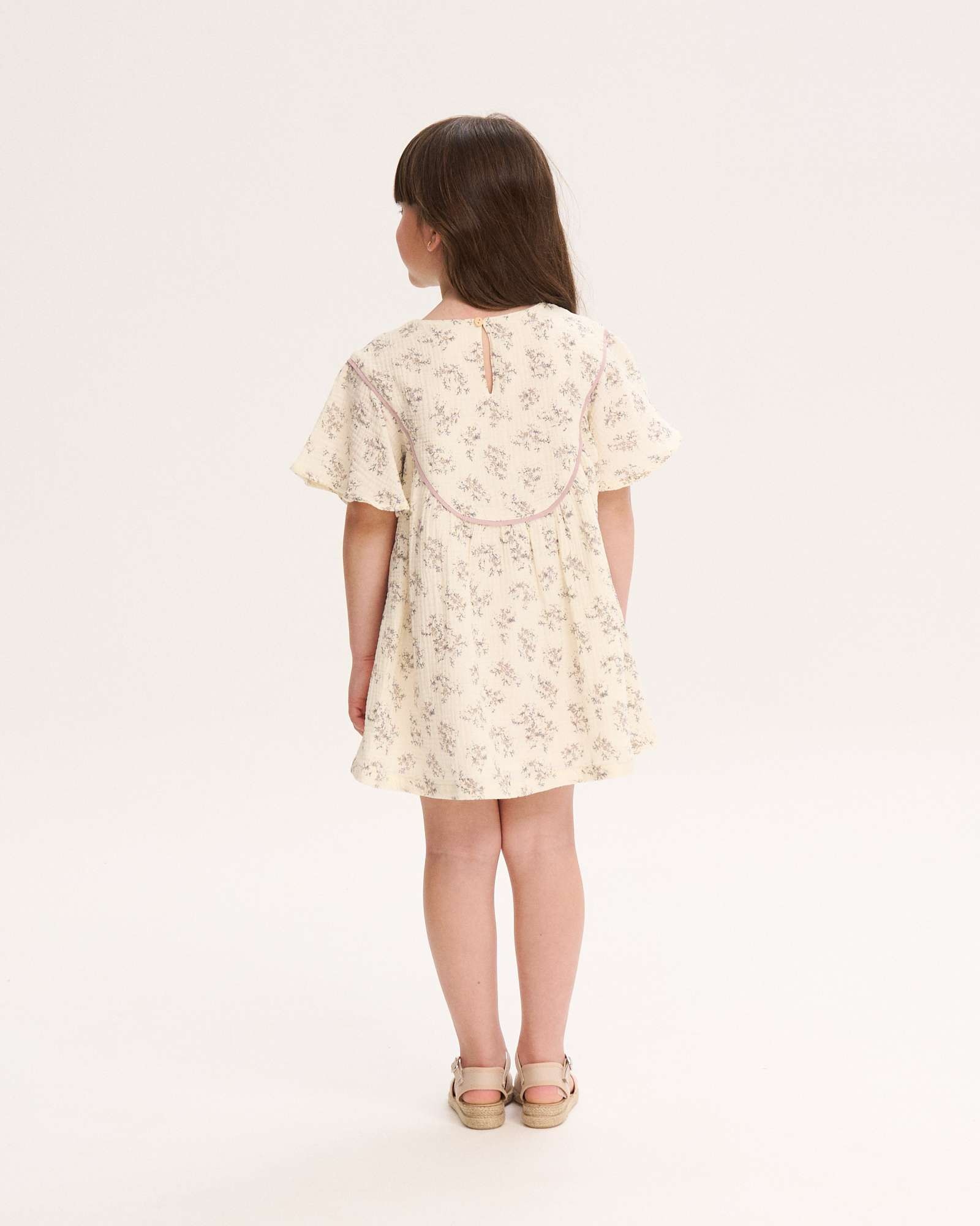 Vestido Infantil de Bambula com Estampado Floral e Meia Manga Dadati Natural-2