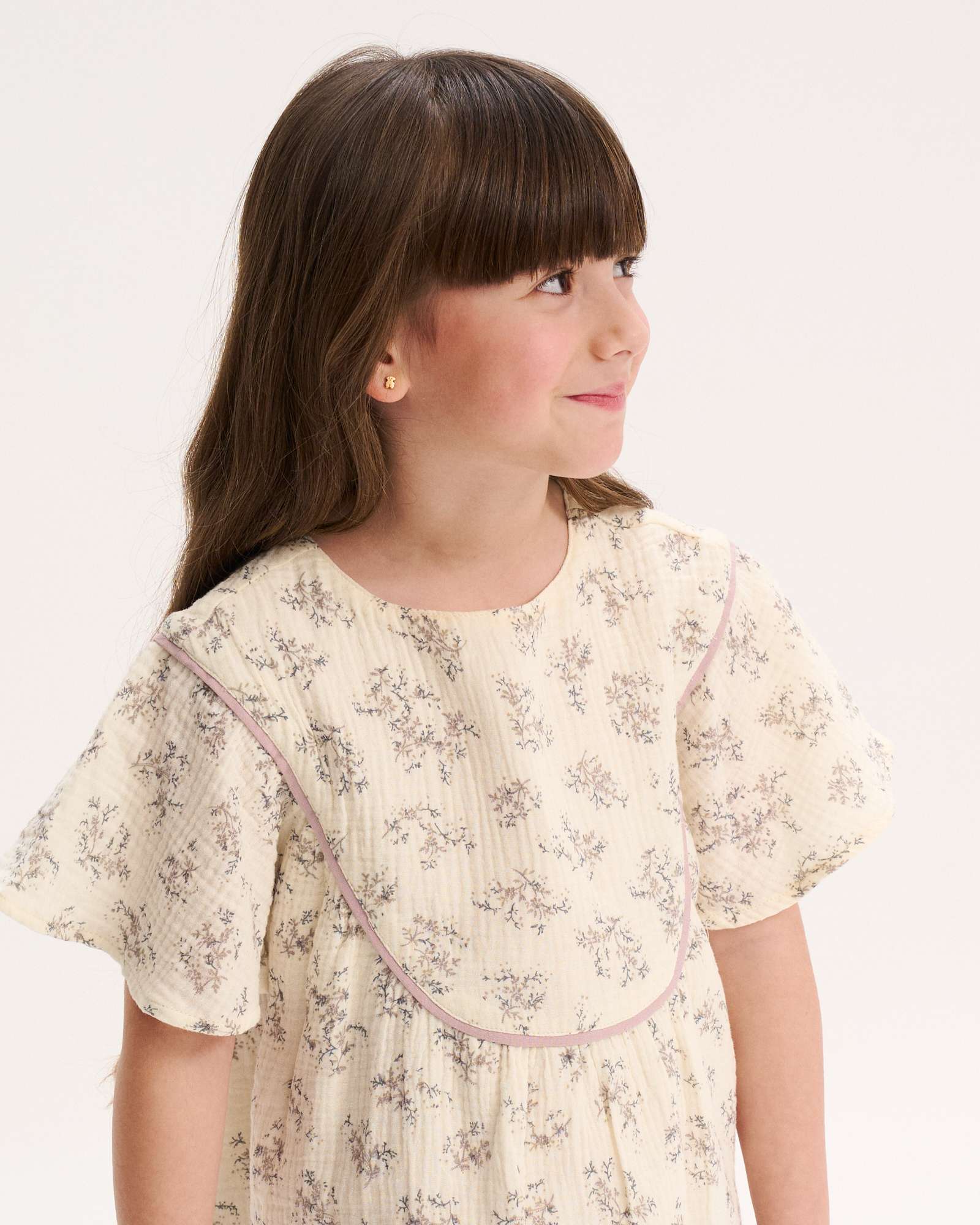 Vestido Infantil de Bambula com Estampado Floral e Meia Manga Dadati Natural-3