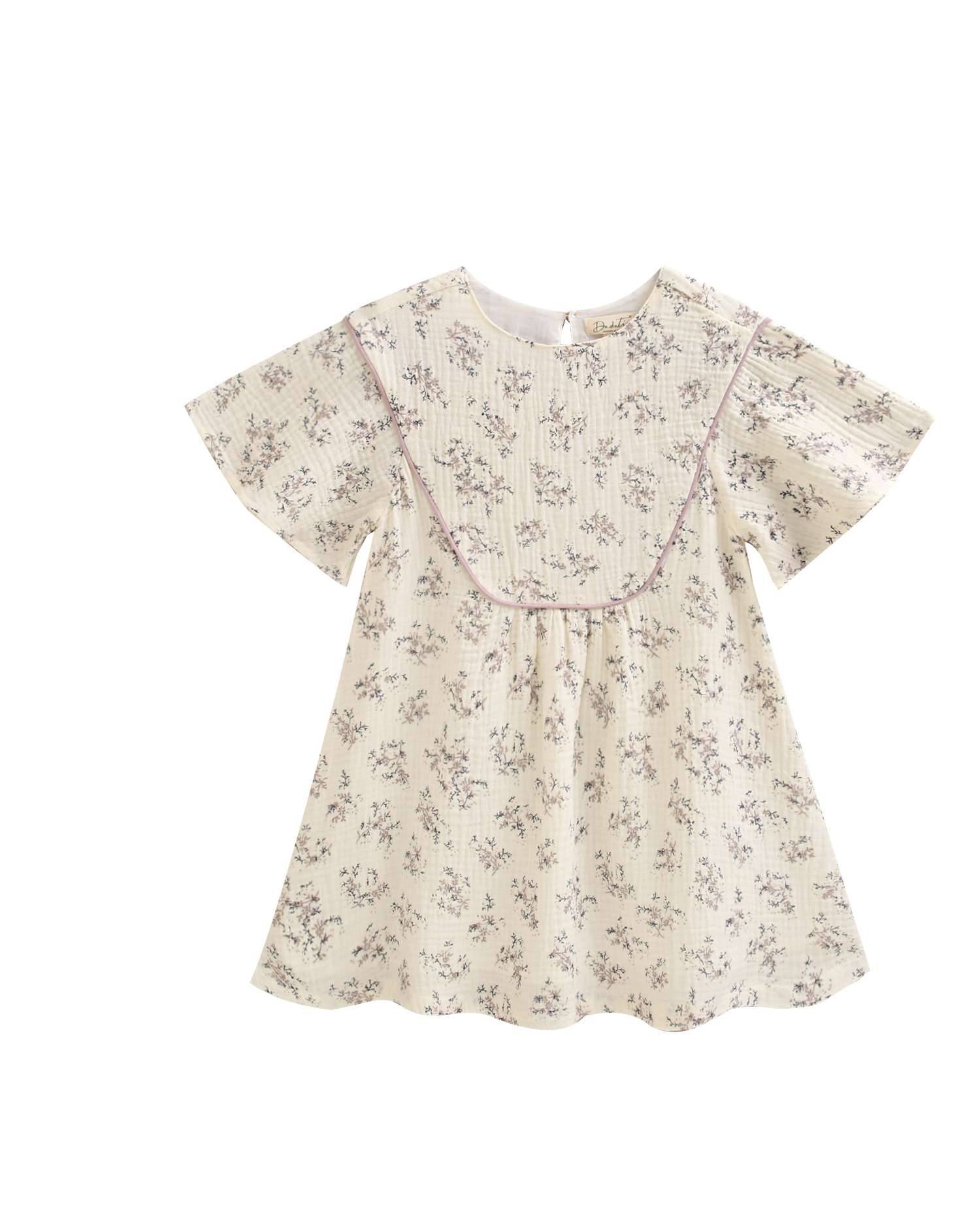 Vestido Infantil de Bambula com Estampado Floral e Meia Manga Dadati Natural-4
