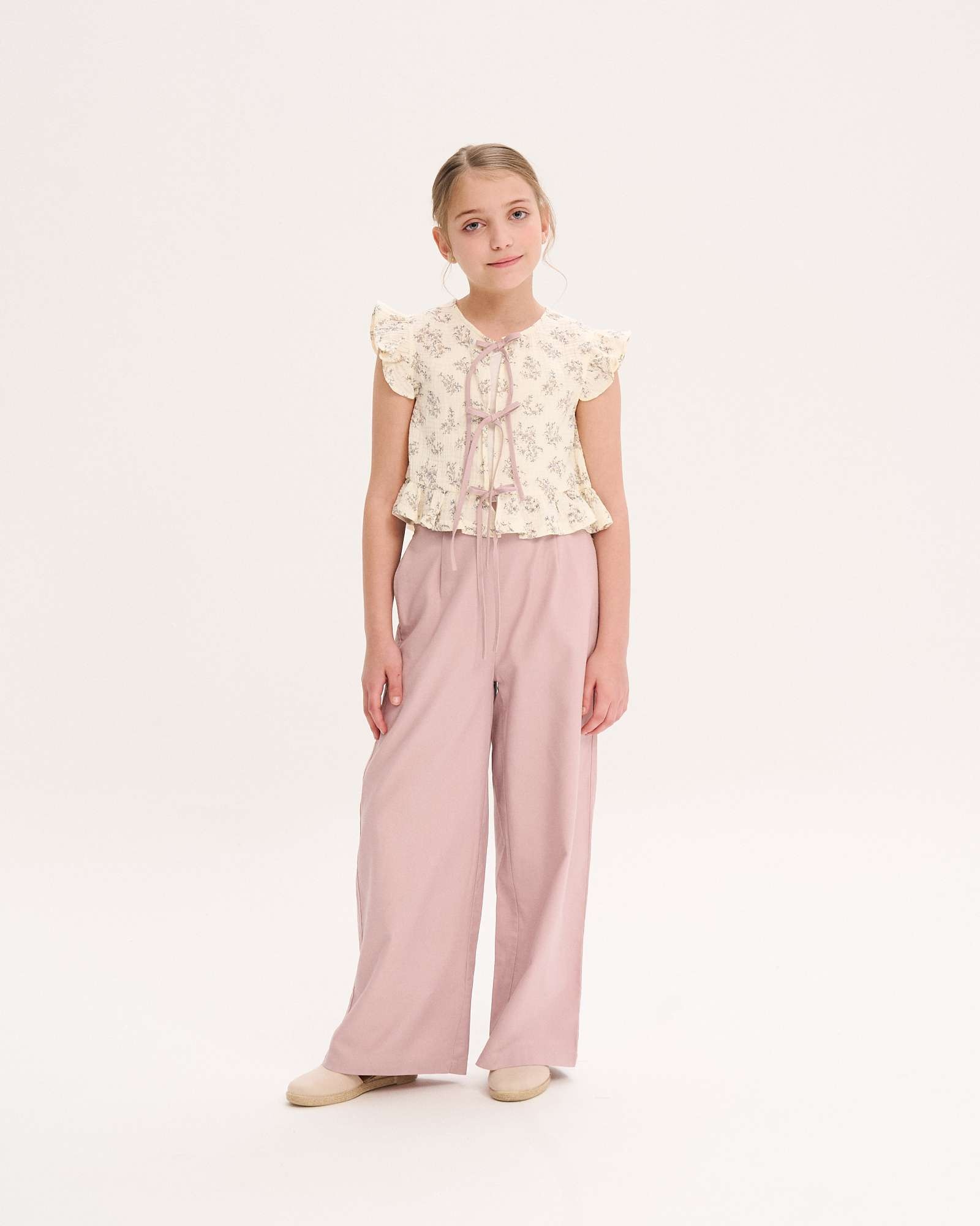 Blusa Infantil de Flores e Detalhe de Laços Dadati Natural-1