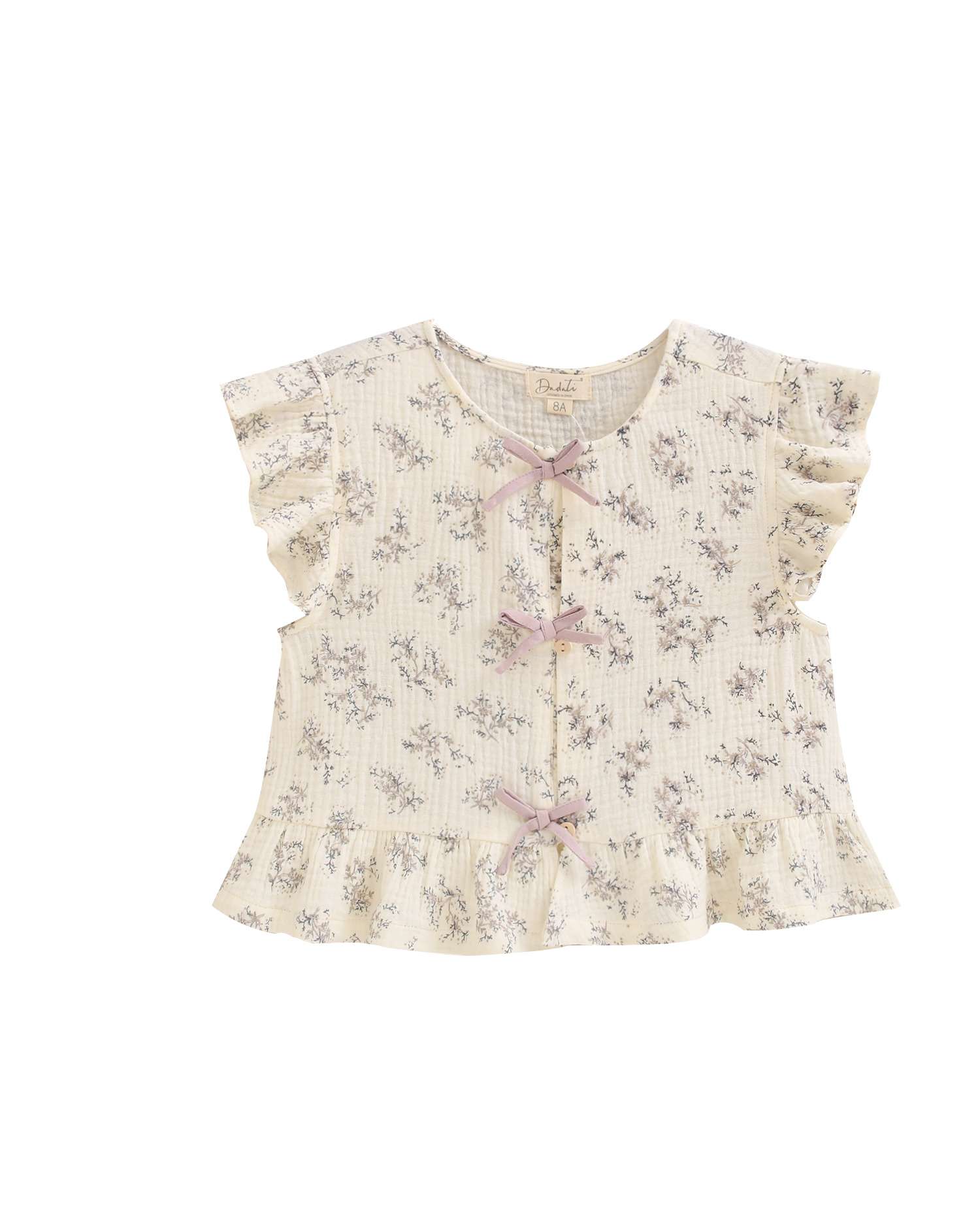 Blusa Infantil de Flores e Detalhe de Laços Dadati Natural-4