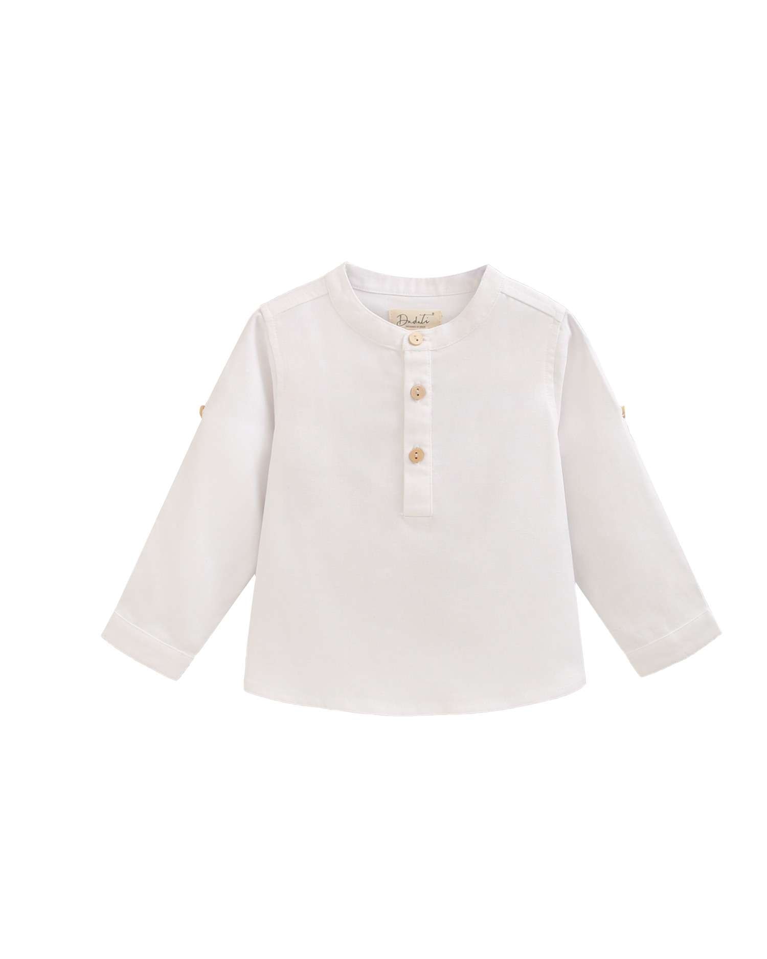 Camisa para Bebé com Gola Redonda e Botões de Madeira Dadati Branco-1